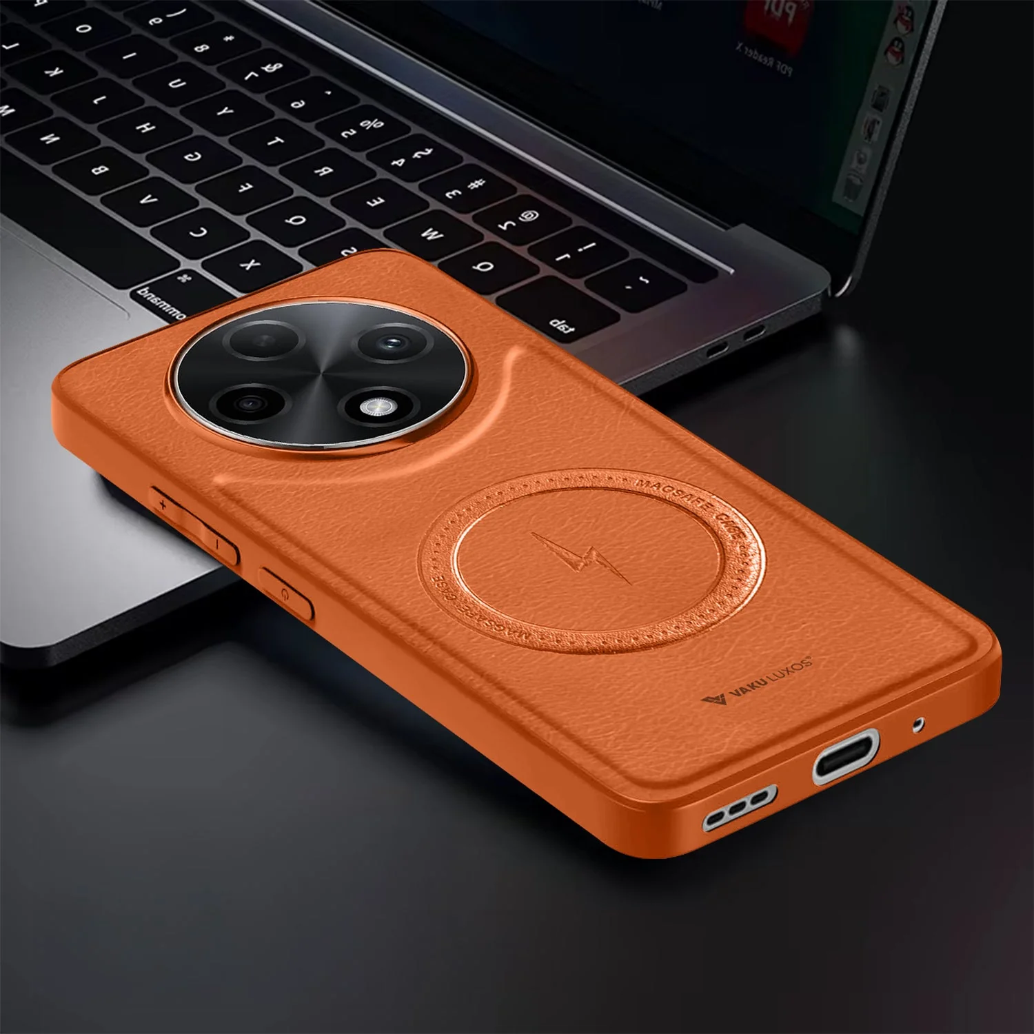 Vaku ® Oppo F27 Pro Plus 5G Maxtron Leather Stitched Magnetic Magsafe Non-Slip Grip Shockproof Back Cover - Image 7