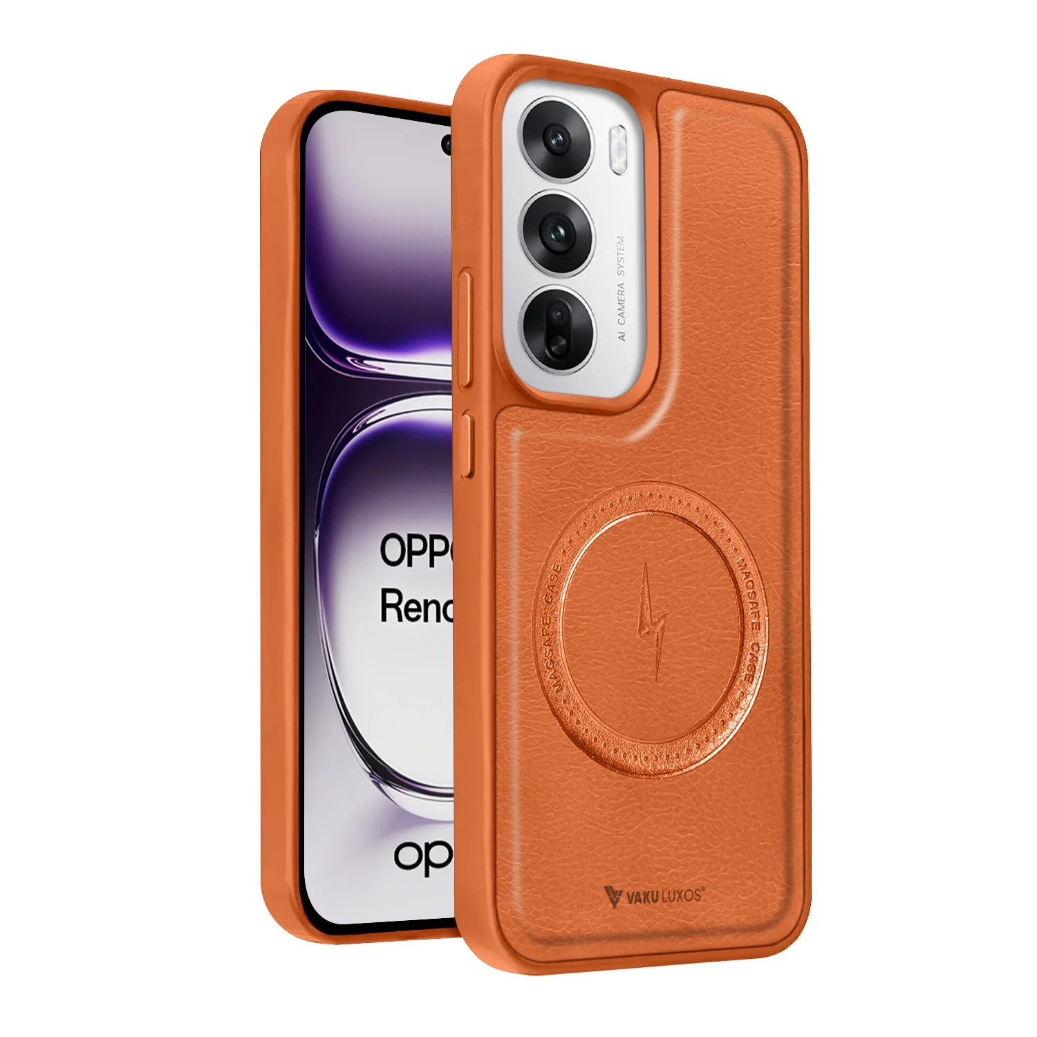 Vaku ® Oppo Reno12 5G Maxtron Leather Stitched Magnetic Magsafe Non-Slip Grip Shockproof Back Cover