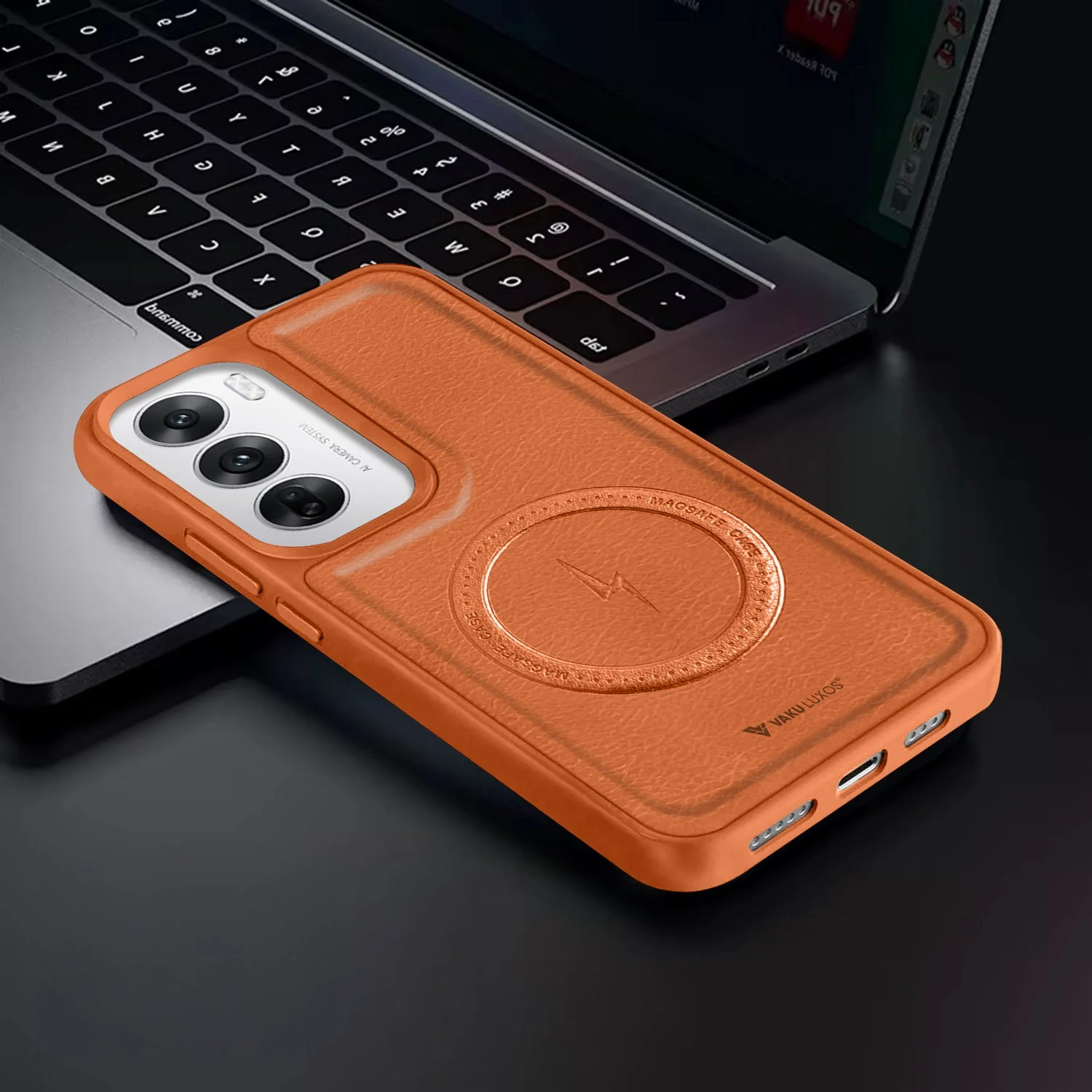 Vaku ® Oppo Reno12 5G Maxtron Leather Stitched Magnetic Magsafe Non-Slip Grip Shockproof Back Cover - Image 7