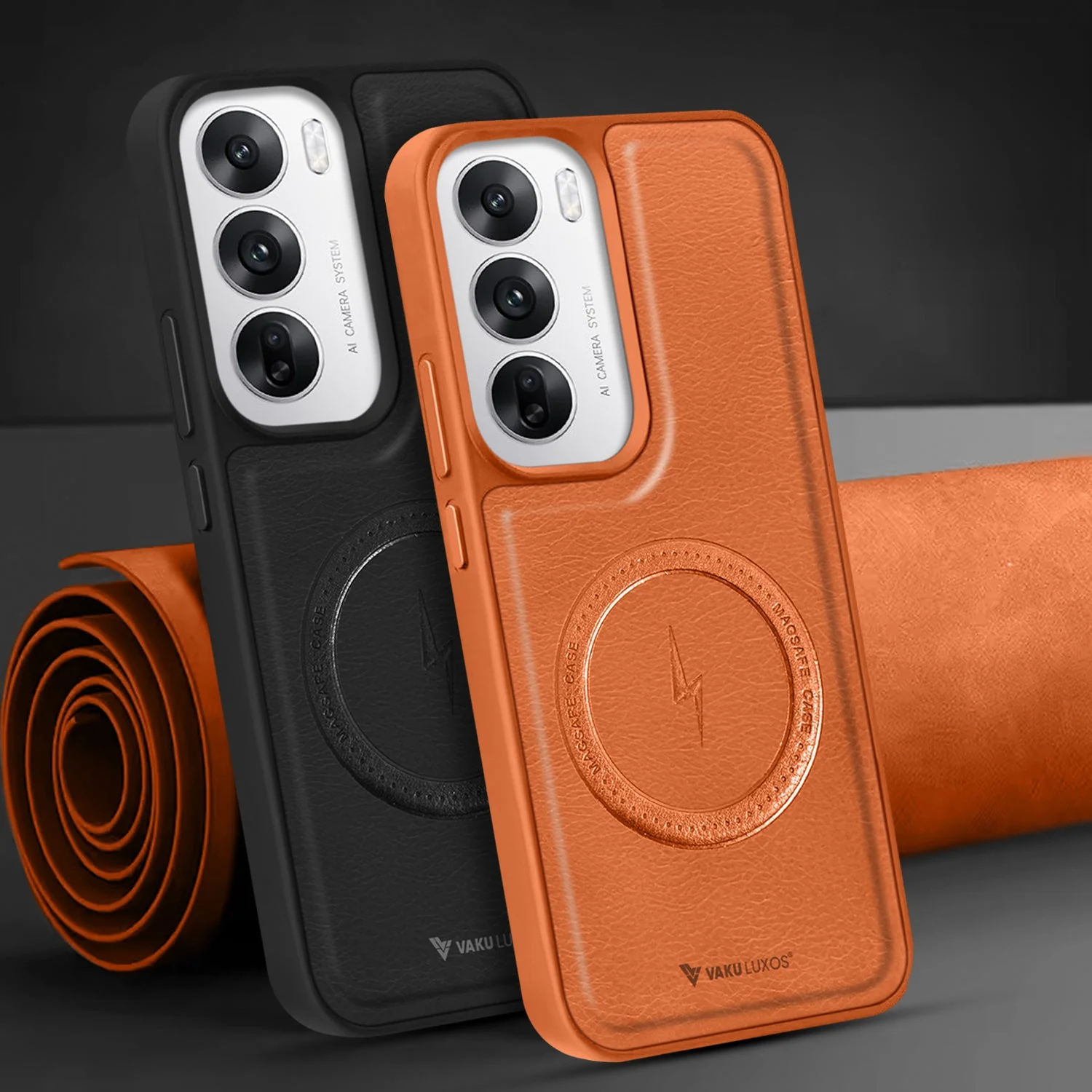 Vaku ® Oppo Reno12 Pro Maxtron Leather Stitched Magnetic Magsafe Non-Slip Grip Shockproof Back Cover - Image 10