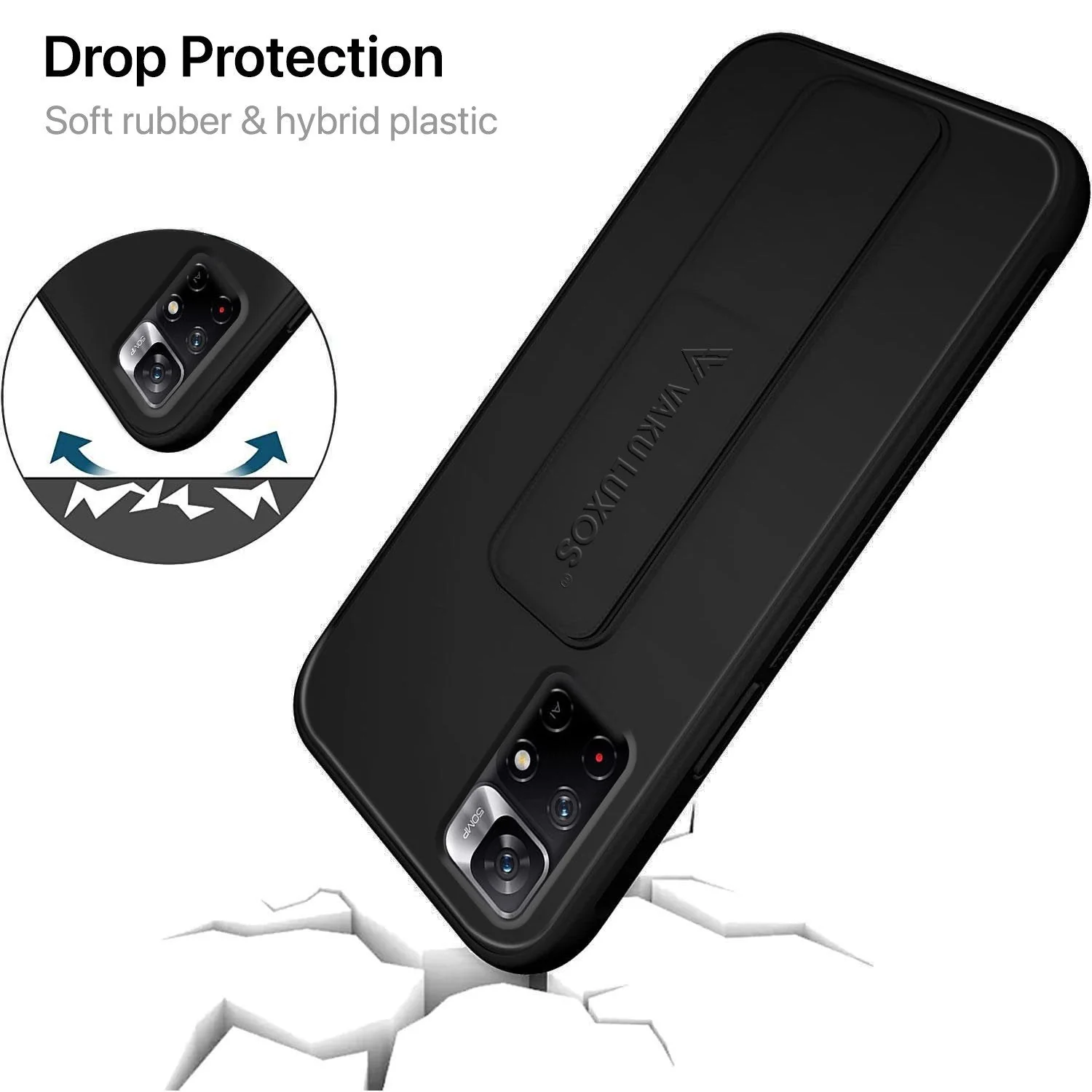 Vaku ® Redmi Note 11T 5G Harbor Grip Multi-Functional Magnetic Vertical & Horizontal Stand Case TPU Back Cover - Image 7