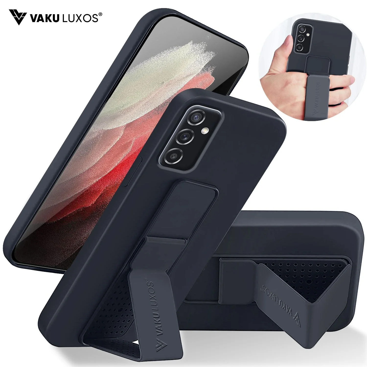 Vaku ® Samsung Galaxy M52 5G Harbor Grip Multi-Functional Magnetic Vertical & Horizontal Stand Case Silicon Back Cover - Image 2