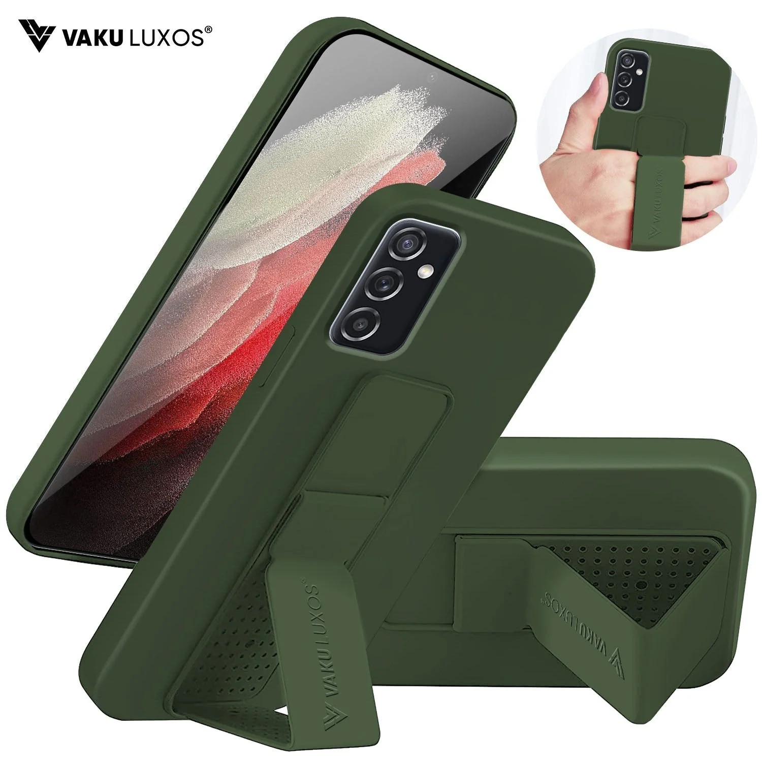 Vaku ® Samsung Galaxy M52 5G Harbor Grip Multi-Functional Magnetic Vertical & Horizontal Stand Case Silicon Back Cover - Image 4