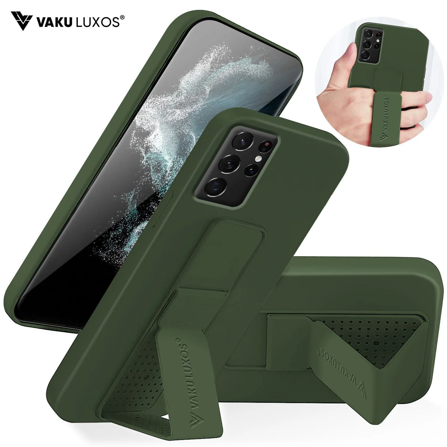 Vaku ® Samsung Galaxy S21 Ultra Harbor Grip Multi-Functional Magnetic Vertical & Horizontal Stand Case Silicon Back Cover - Image 5