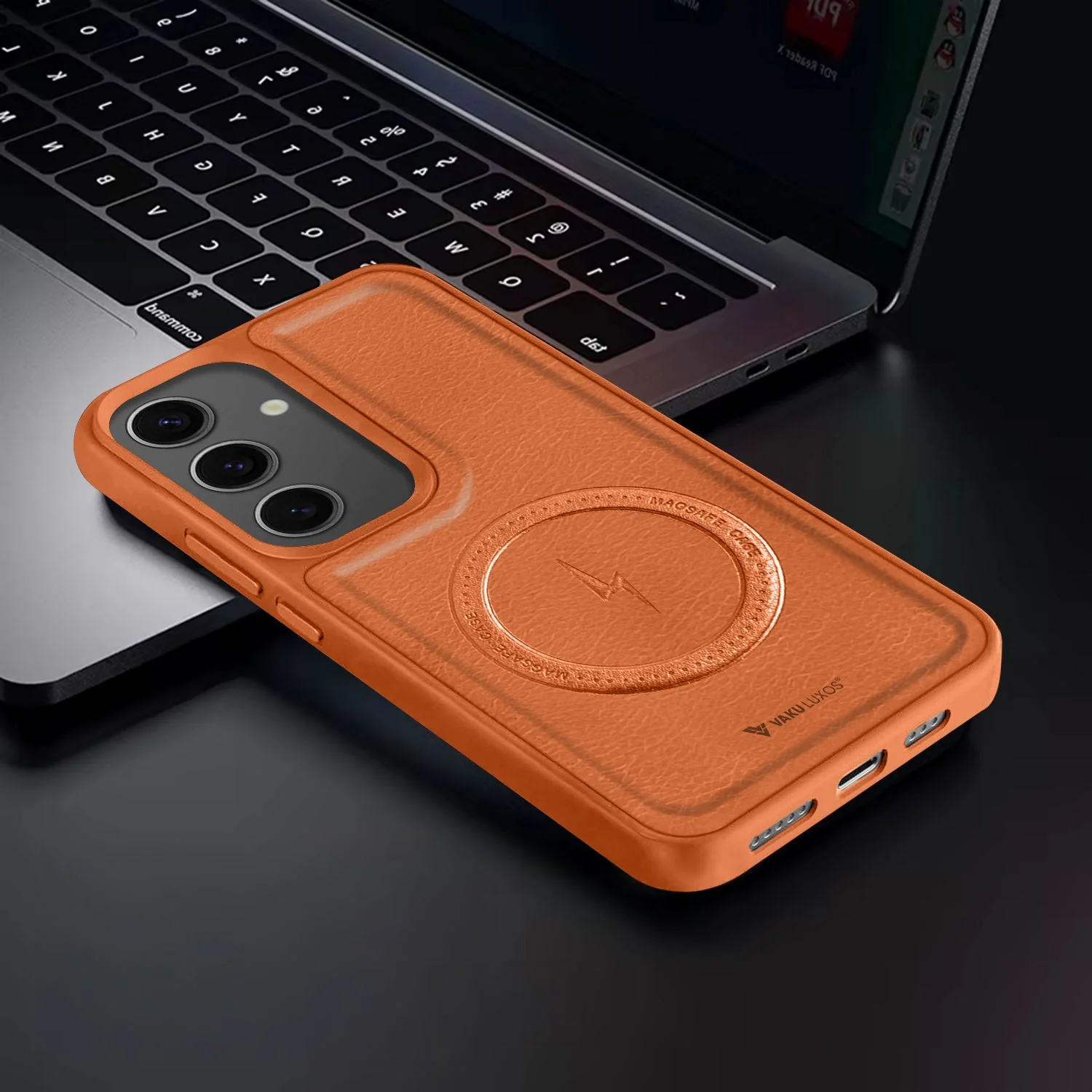 Vaku ® Samsung Galaxy S24 FE Maxtron Leather Stitched Magnetic Magsafe Non-Slip Grip Shockproof Back Cover - Image 12