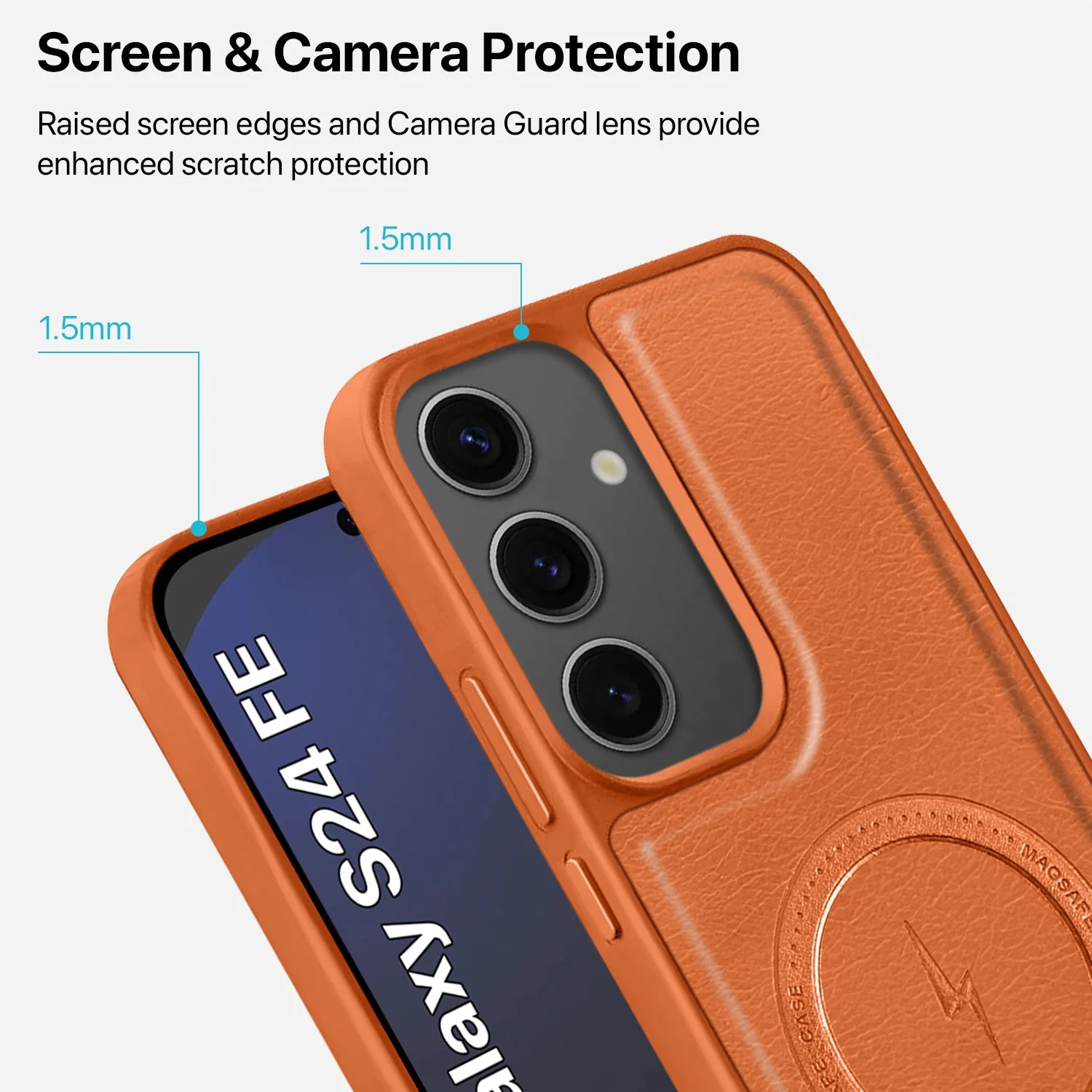 Vaku ® Samsung Galaxy S24 FE Maxtron Leather Stitched Magnetic Magsafe Non-Slip Grip Shockproof Back Cover - Image 5