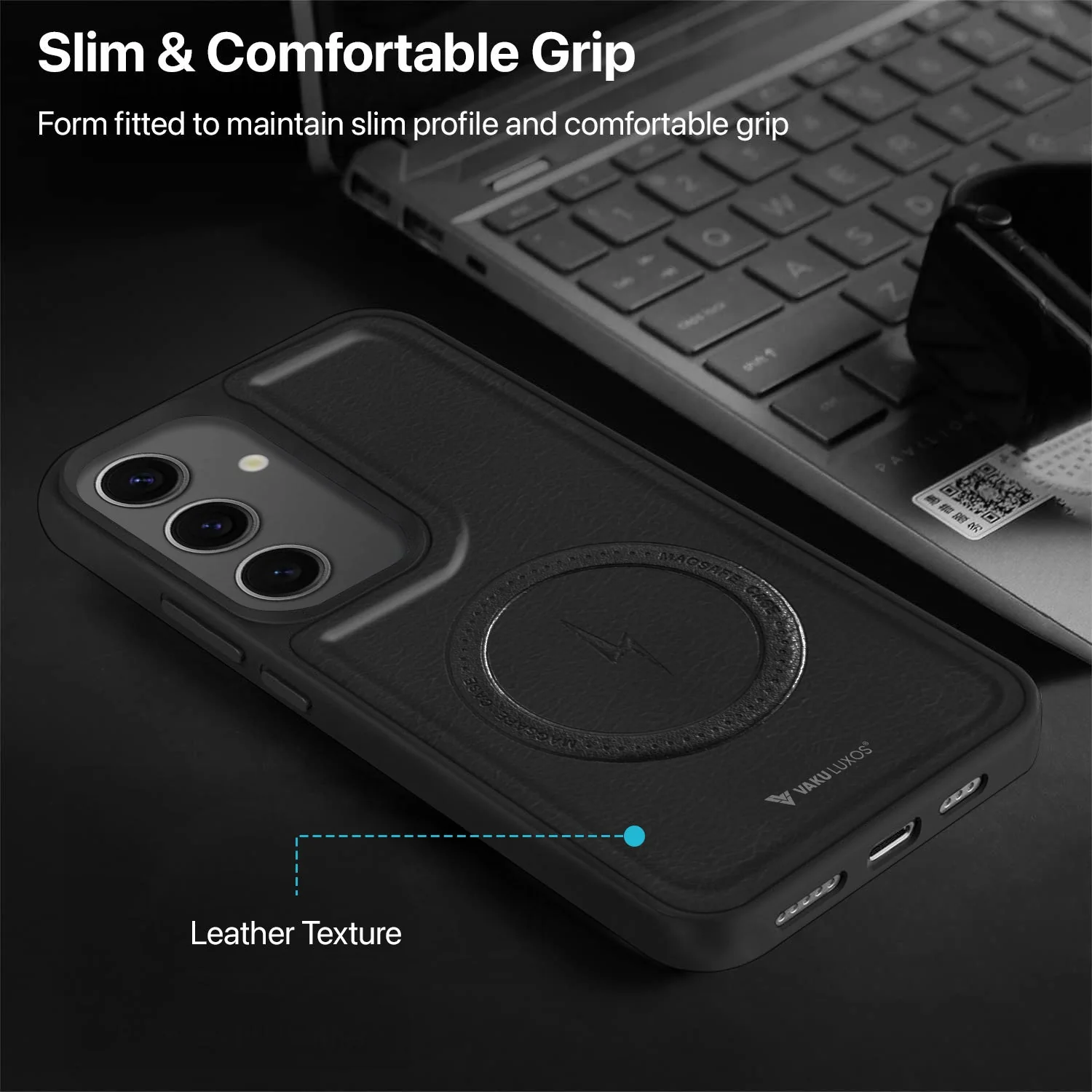 Vaku ® Samsung Galaxy S24 FE Maxtron Leather Stitched Magnetic Magsafe Non-Slip Grip Shockproof Back Cover - Image 6