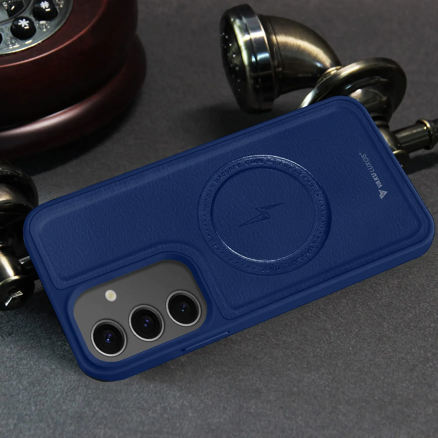 Vaku ® Samsung Galaxy S24 Maxtron Leather Stitched Magnetic Magsafe Non-Slip Grip Shockproof Back Cover - Image 11