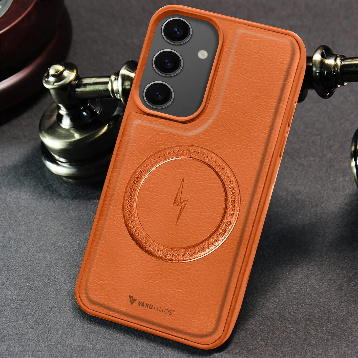 Vaku ® Samsung Galaxy S24 Maxtron Leather Stitched Magnetic Magsafe Non-Slip Grip Shockproof Back Cover - Image 12