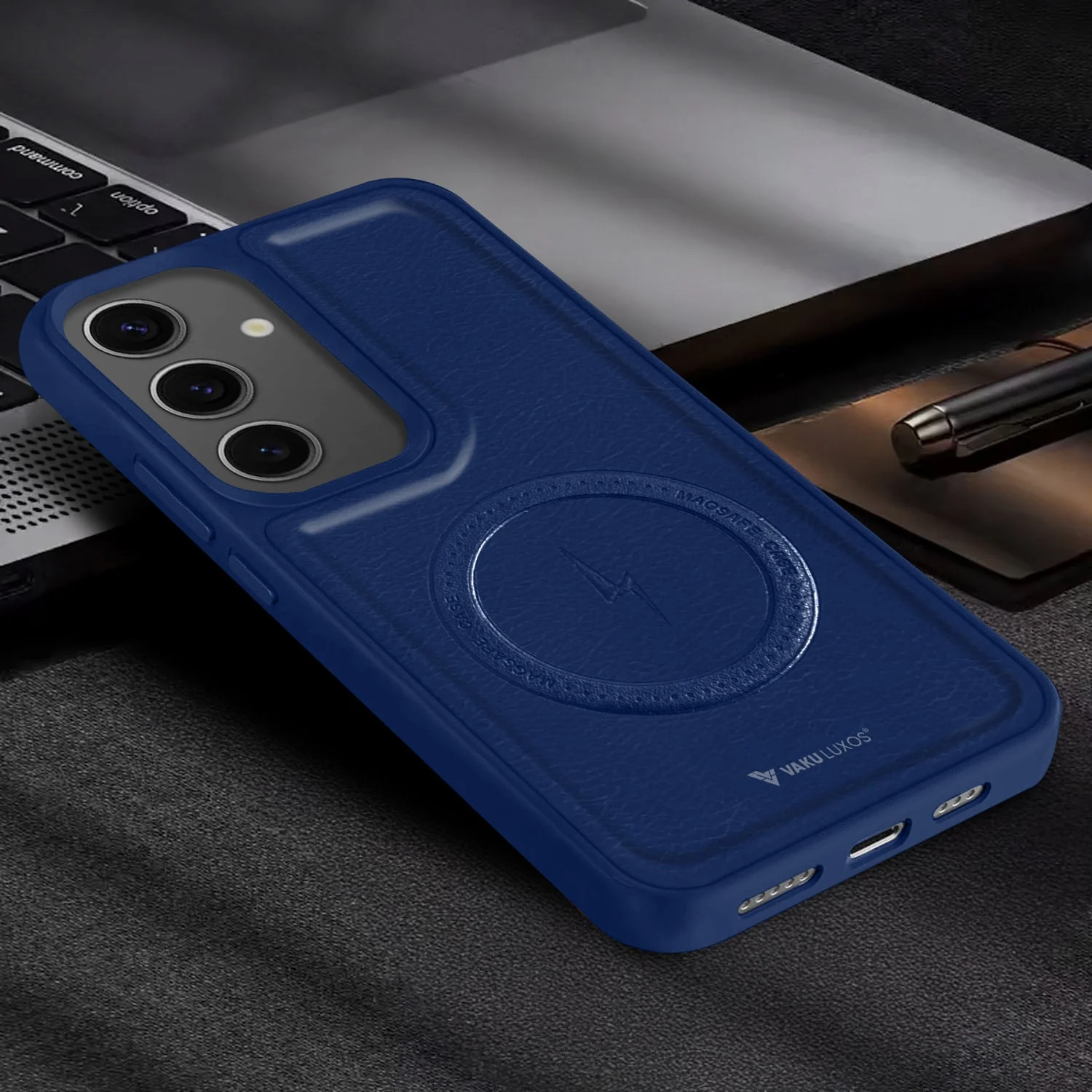 Vaku ® Samsung Galaxy S24 Maxtron Leather Stitched Magnetic Magsafe Non-Slip Grip Shockproof Back Cover - Image 8