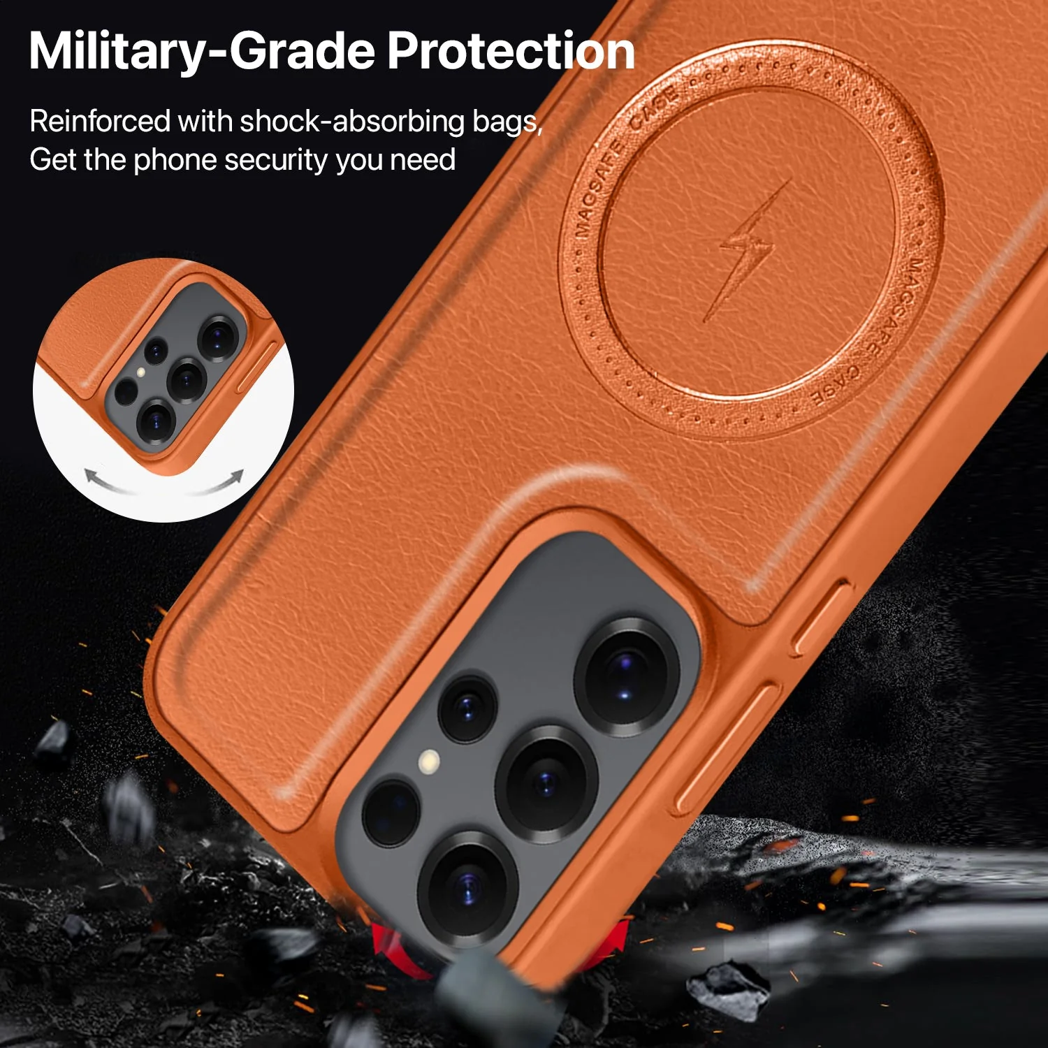 Vaku ® Samsung Galaxy S24 Ultra Maxtron Leather Stitched Magnetic Magsafe Non-Slip Grip Shockproof Back Cover - Image 4