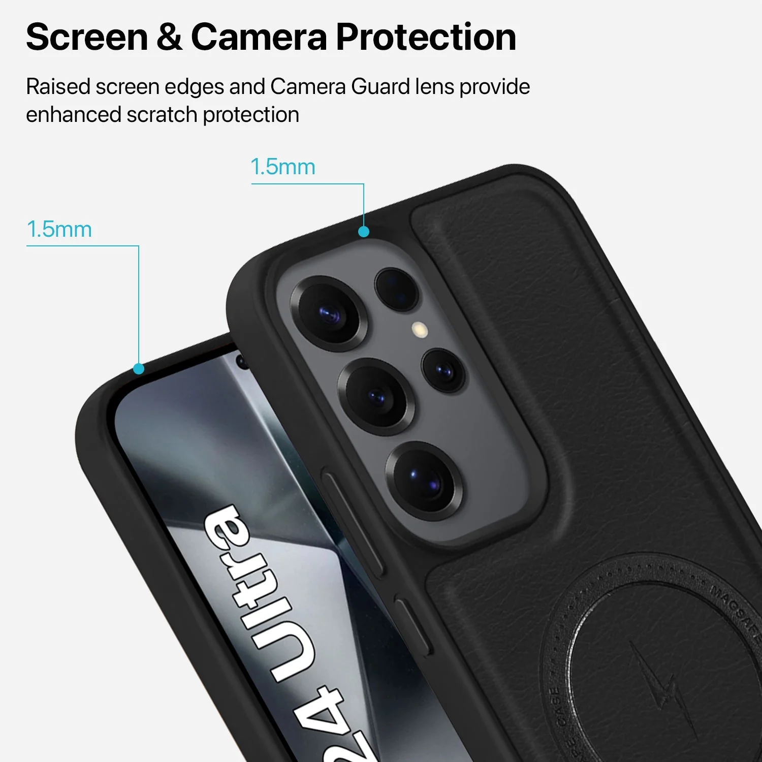 Vaku ® Samsung Galaxy S24 Ultra Maxtron Leather Stitched Magnetic Magsafe Non-Slip Grip Shockproof Back Cover - Image 5