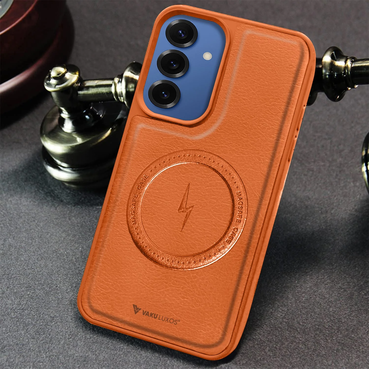 Vaku ® Samsung Galaxy S25 Plus Maxtron Leather Stitched Magnetic Magsafe Non-Slip Grip Shockproof Back Cover - Image 11
