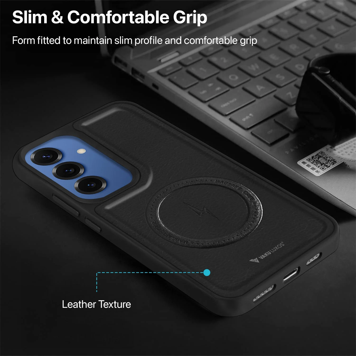 Vaku ® Samsung Galaxy S25 Plus Maxtron Leather Stitched Magnetic Magsafe Non-Slip Grip Shockproof Back Cover - Image 5