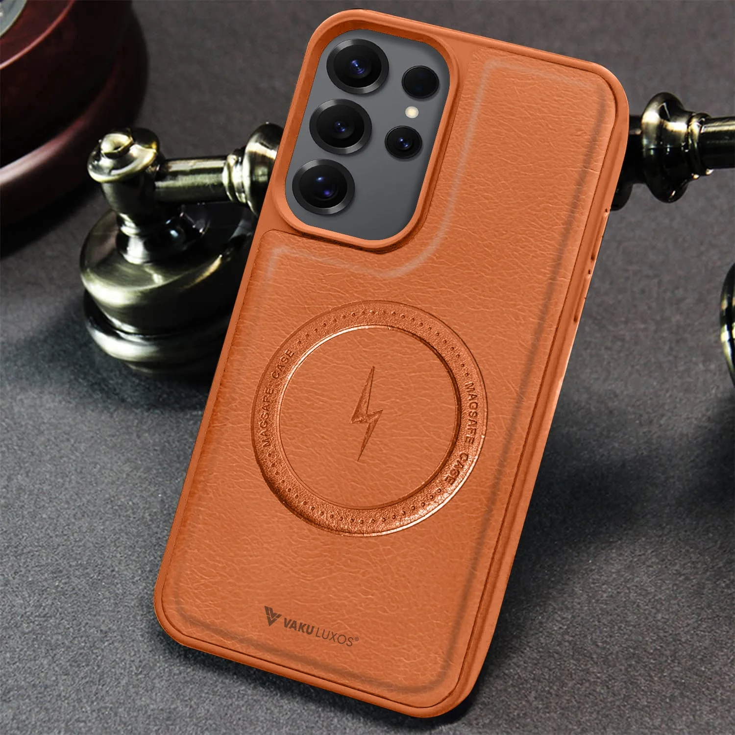 Vaku ® Samsung Galaxy S25 Ultra Maxtron Leather Stitched Magnetic Magsafe Non-Slip Grip Shockproof Back Cover - Image 14
