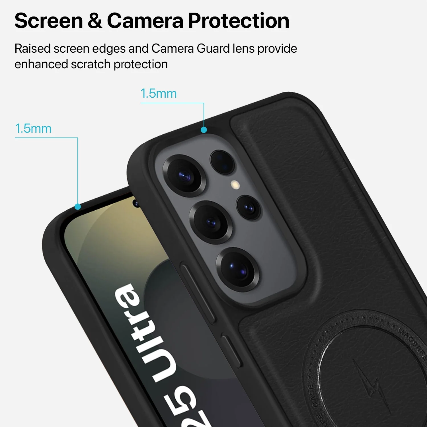 Vaku ® Samsung Galaxy S25 Ultra Maxtron Leather Stitched Magnetic Magsafe Non-Slip Grip Shockproof Back Cover - Image 4