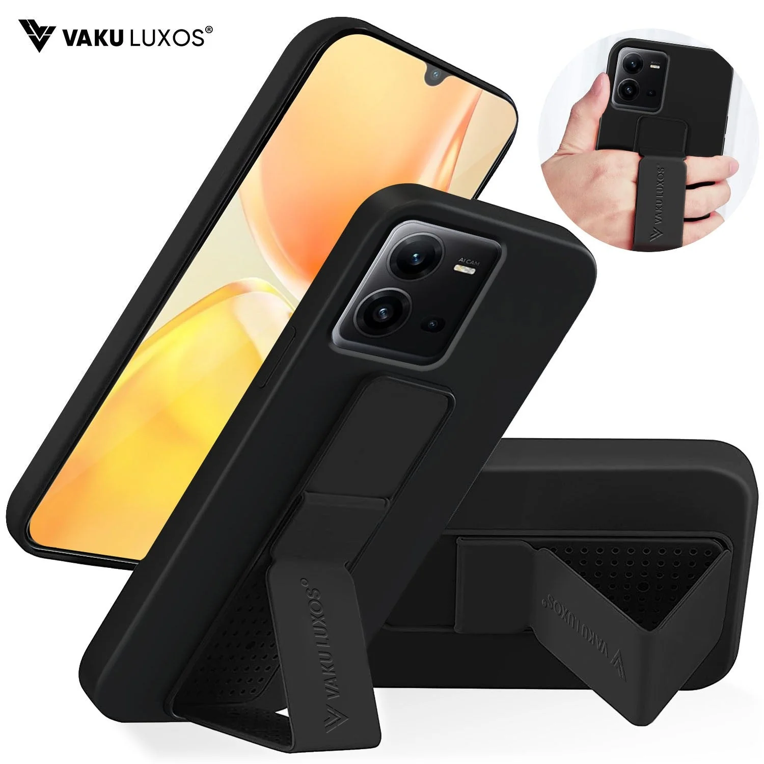 Vaku ® Vivo V25 Harbor Grip Multi-Functional Magnetic Vertical & Horizontal Stand Case Silicon Back Cover