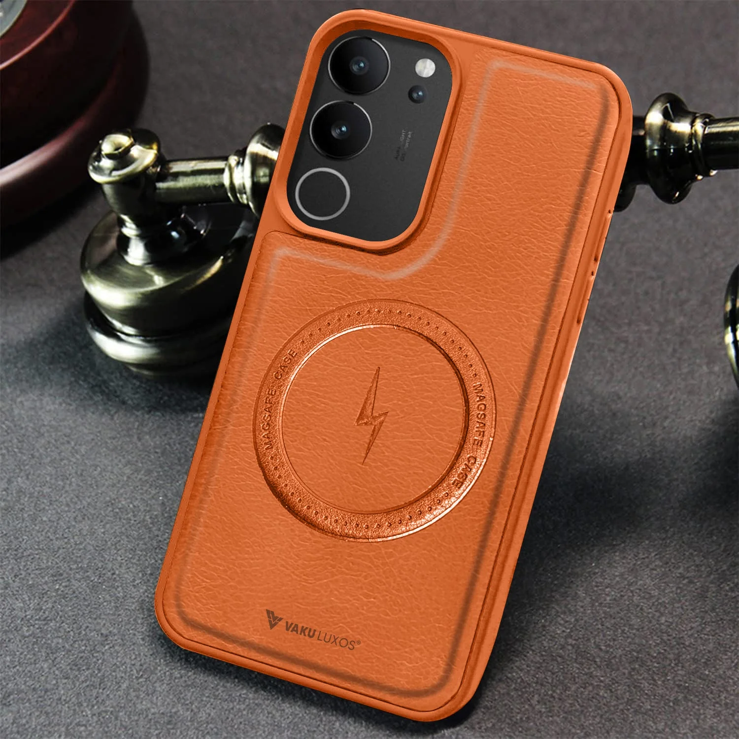 Vaku ® Vivo V29 5G Maxtron Leather Stitched Magnetic Magsafe Non-Slip Grip Shockproof Back Cover - Image 10