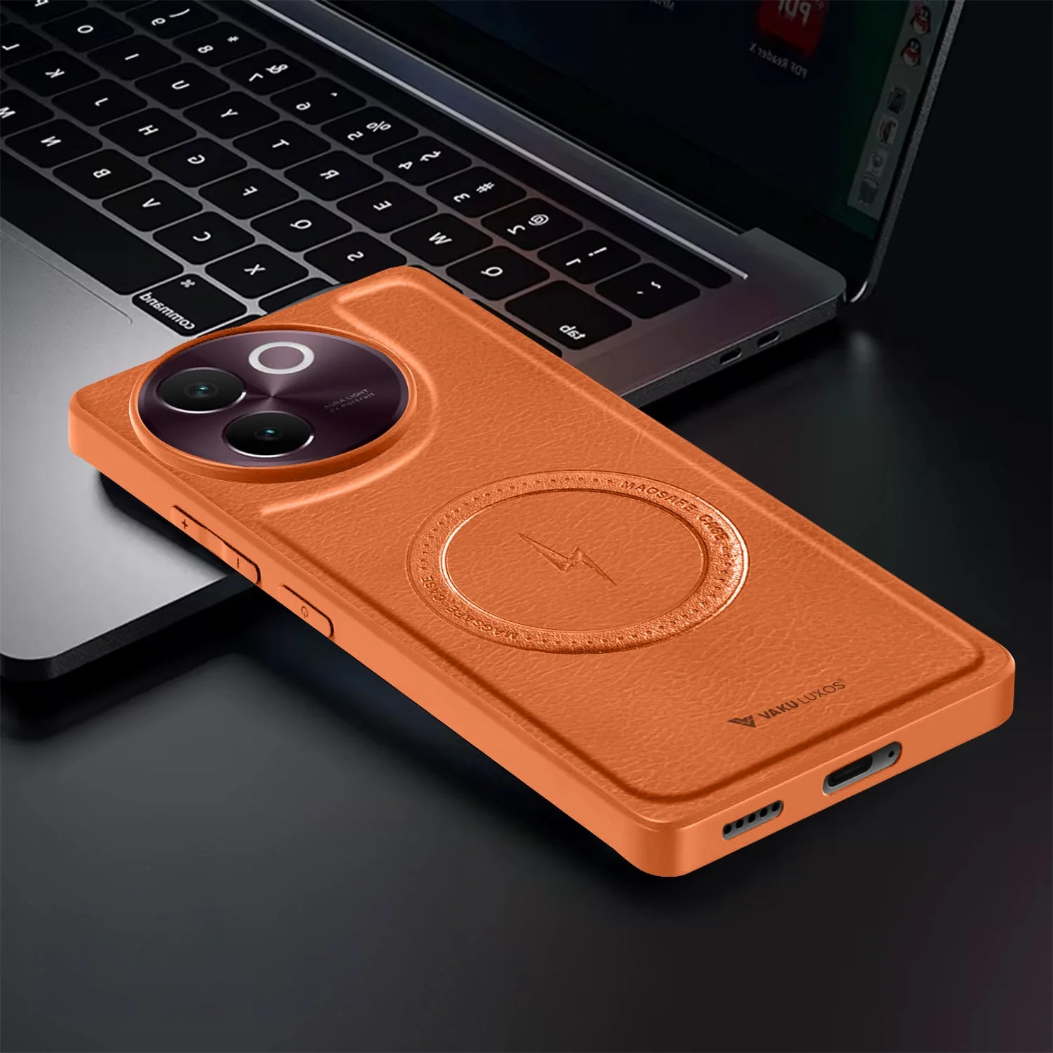 Vaku ® Vivo V30e 5G Maxtron Leather Stitched Magnetic Magsafe Non-Slip Grip Shockproof Back Cover - Image 6