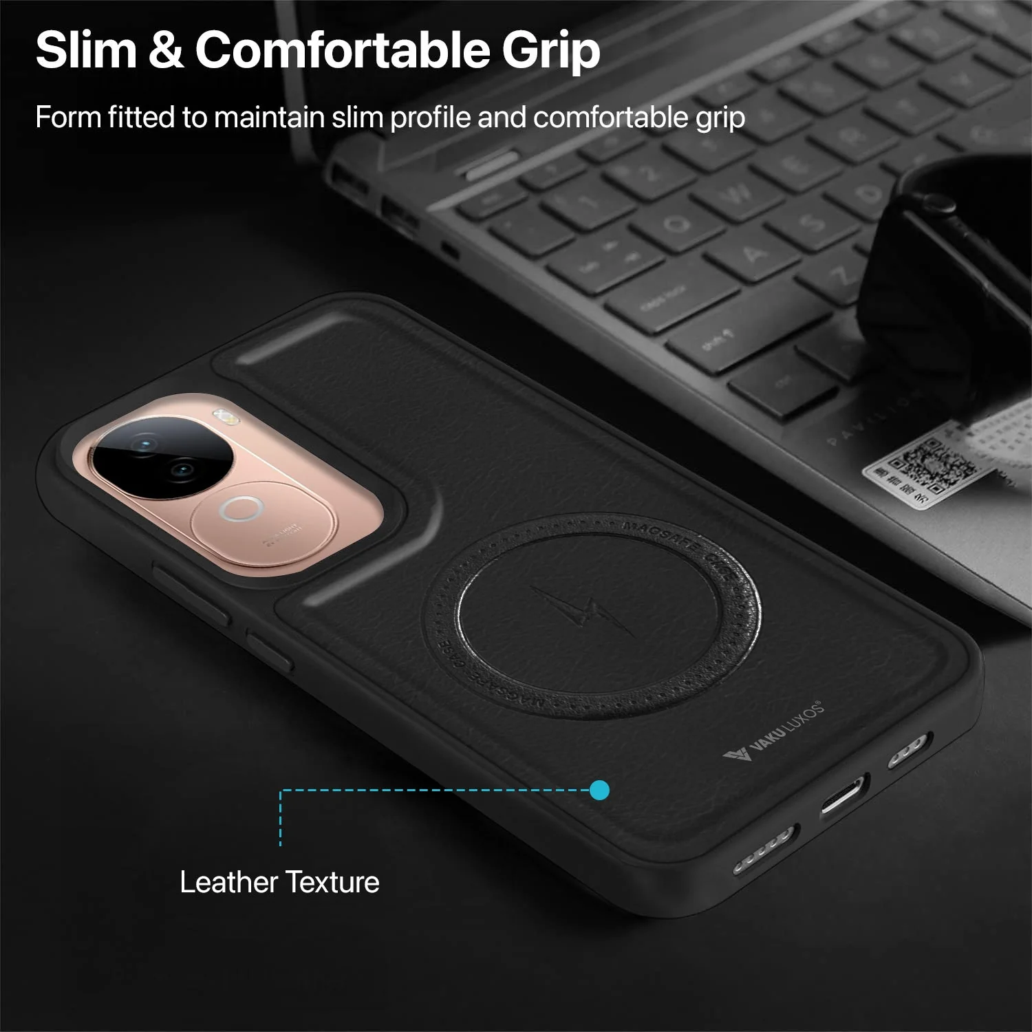 Vaku ® Vivo V40e 5G Maxtron Leather Stitched Magnetic Magsafe Non-Slip Grip Shockproof Back Cover - Image 7