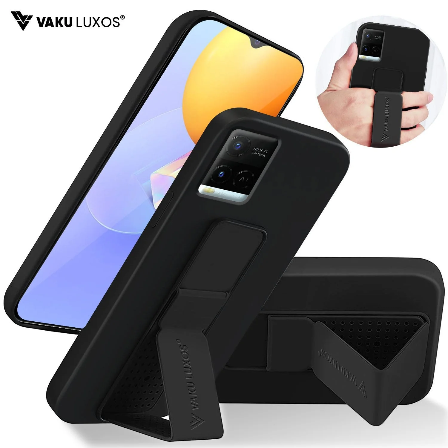 Vaku ® Vivo Y21 / Y33s / Y21e / Y21T Harbor Grip Multi-Functional Magnetic Vertical & Horizontal Stand Case Silicon Back Cover