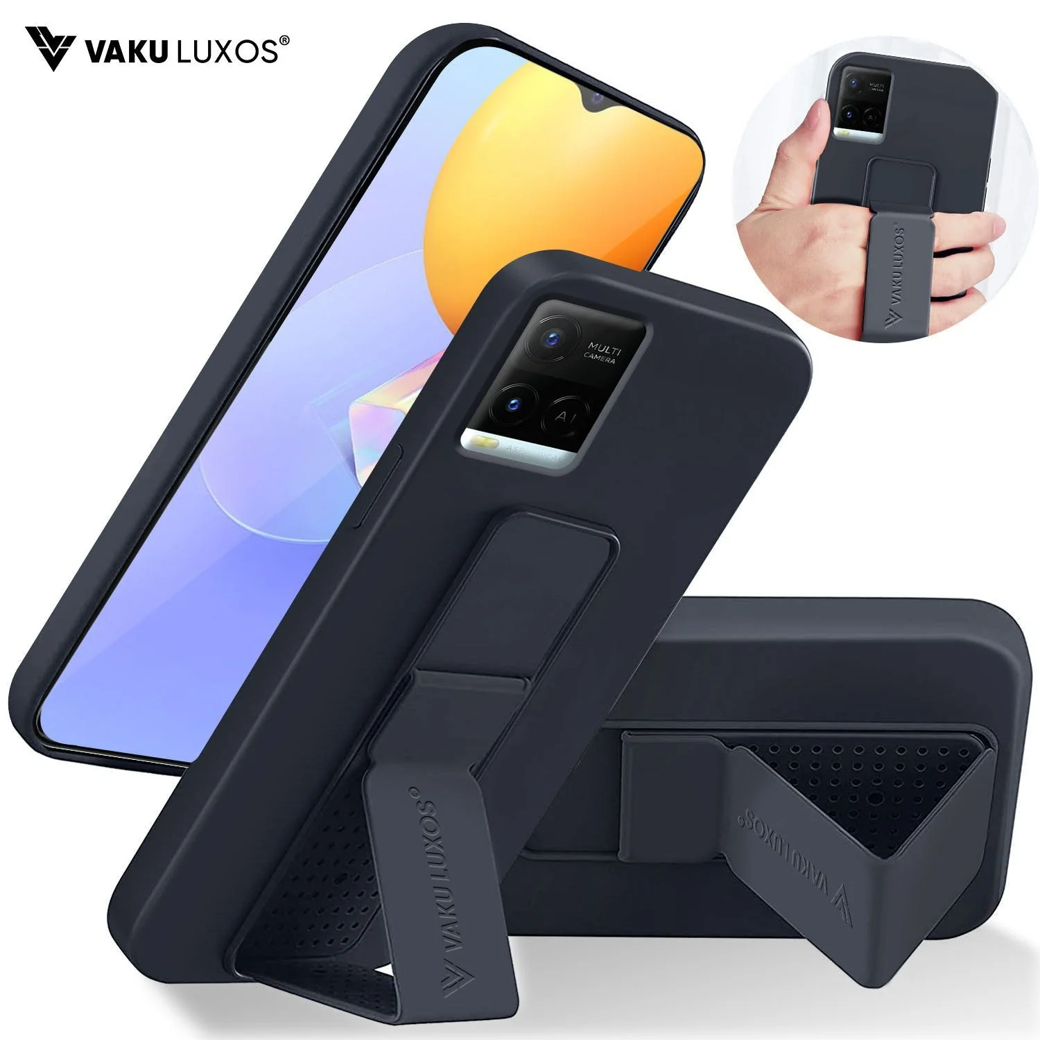 Vaku ® Vivo Y21 / Y33s / Y21e / Y21T Harbor Grip Multi-Functional Magnetic Vertical & Horizontal Stand Case Silicon Back Cover - Image 2