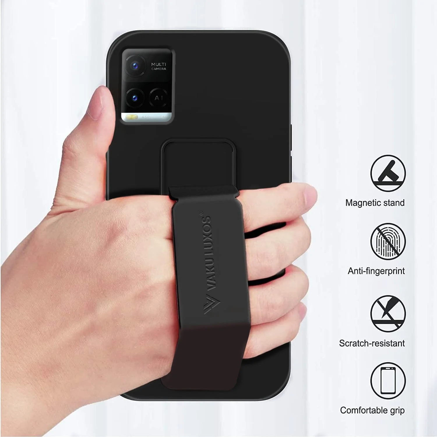 Vaku ® Vivo Y21 / Y33s / Y21e / Y21T Harbor Grip Multi-Functional Magnetic Vertical & Horizontal Stand Case Silicon Back Cover - Image 8