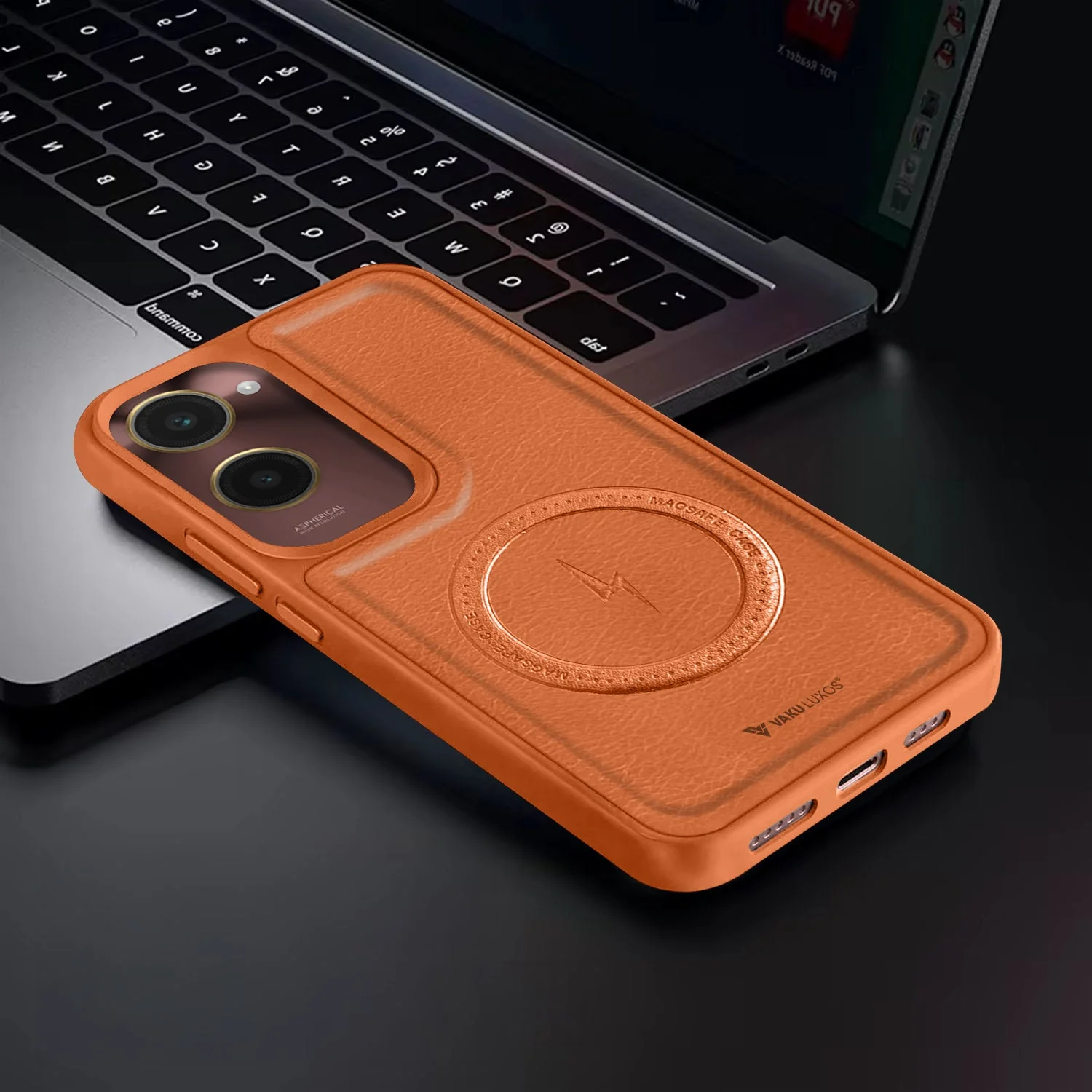 Vaku ® Vivo Y28s 5G Maxtron Leather Stitched Magnetic Magsafe Non-Slip Grip Shockproof Back Cover - Image 10