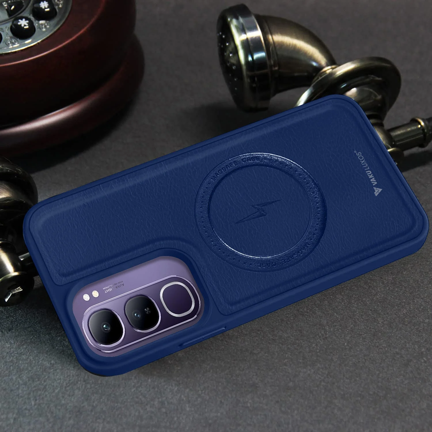 Vaku ® Vivo Y300 5G Maxtron Leather Stitched Magnetic Magsafe Non-Slip Grip Shockproof Back Cover - Image 12