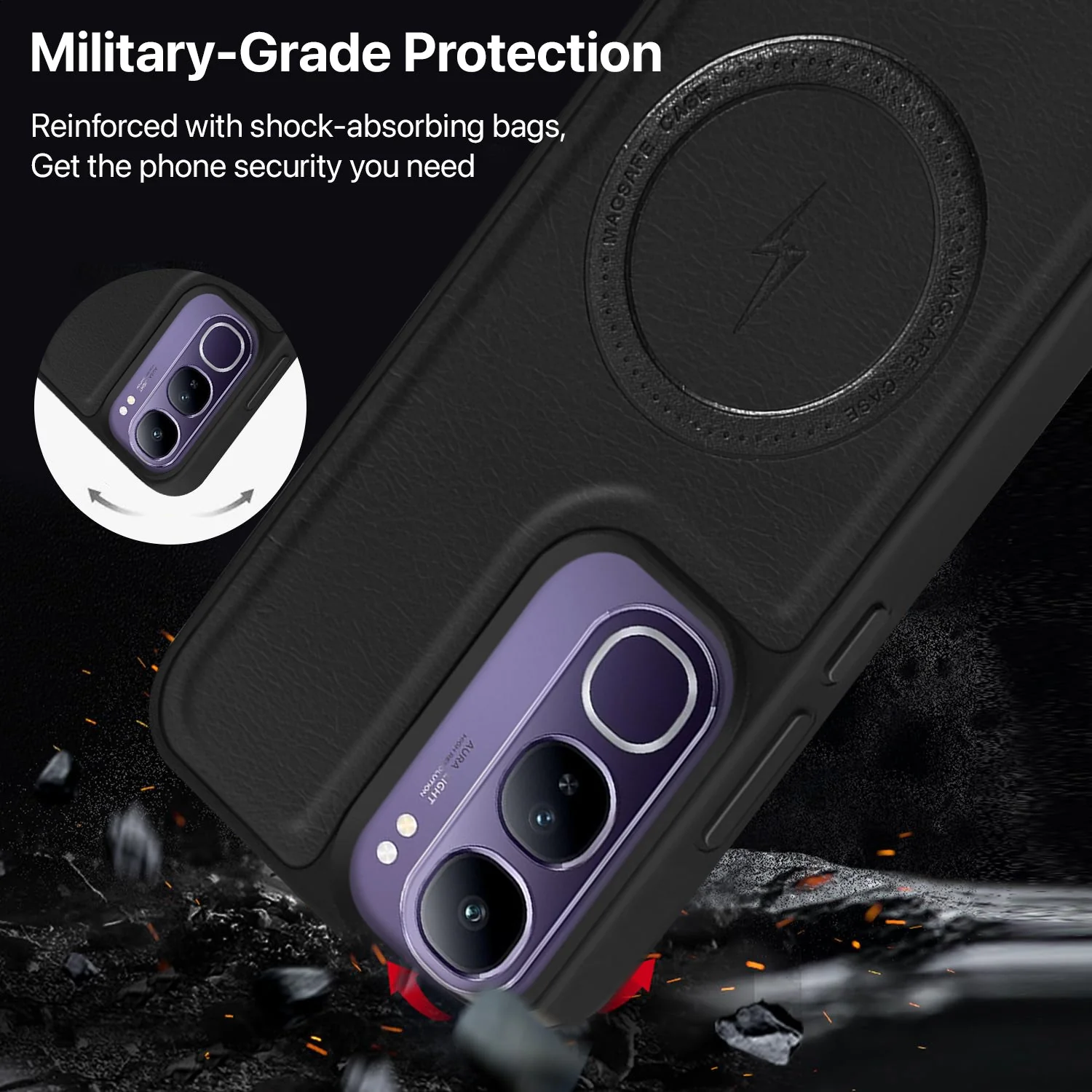 Vaku ® Vivo Y300 5G Maxtron Leather Stitched Magnetic Magsafe Non-Slip Grip Shockproof Back Cover - Image 5