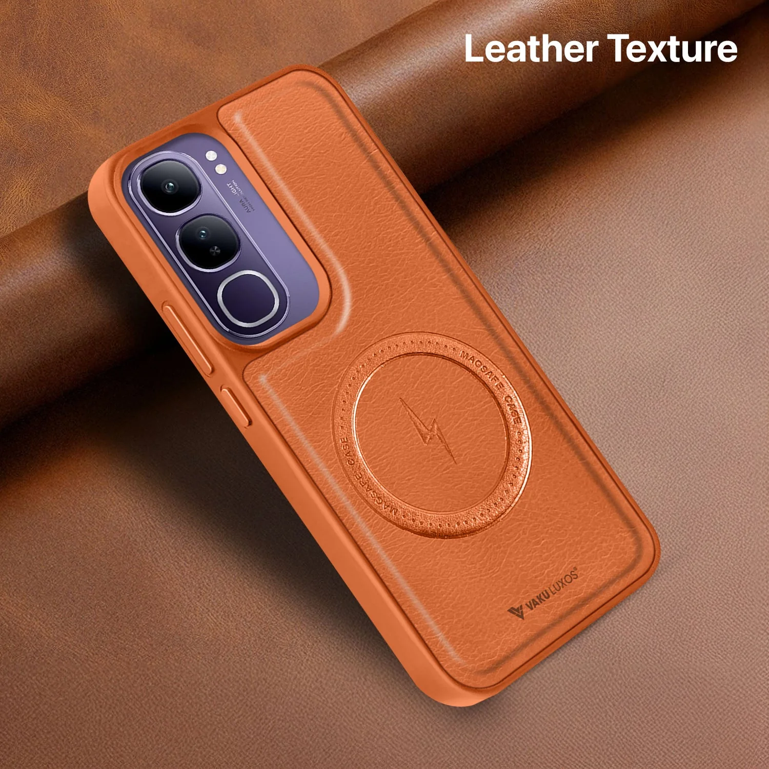 Vaku ® Vivo Y300 5G Maxtron Leather Stitched Magnetic Magsafe Non-Slip Grip Shockproof Back Cover - Image 6