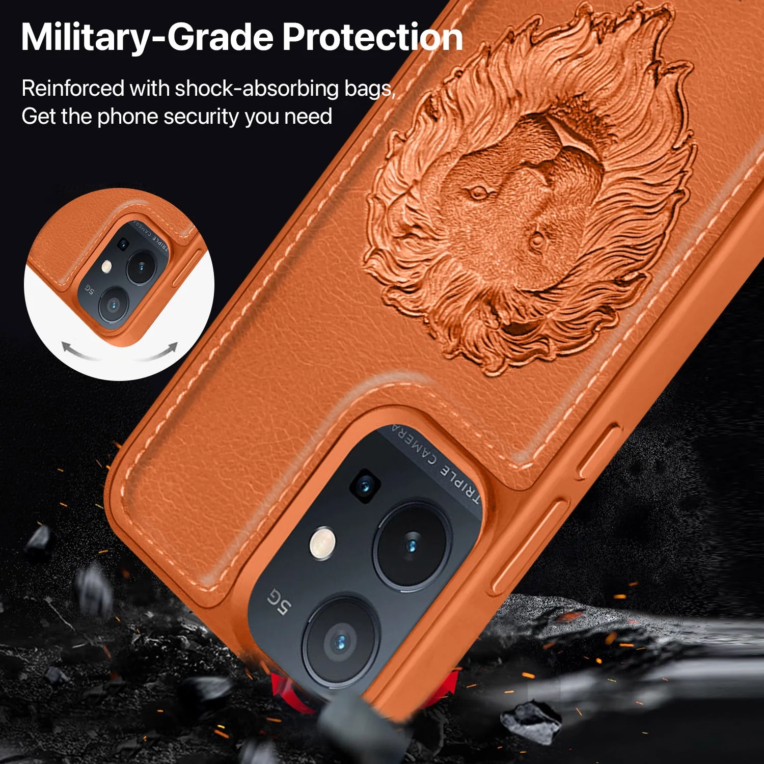 Vaku ® Vivo Y75 5G Lion Embossed Luxury Designer Leather Protective Back Cover Case - Image 4