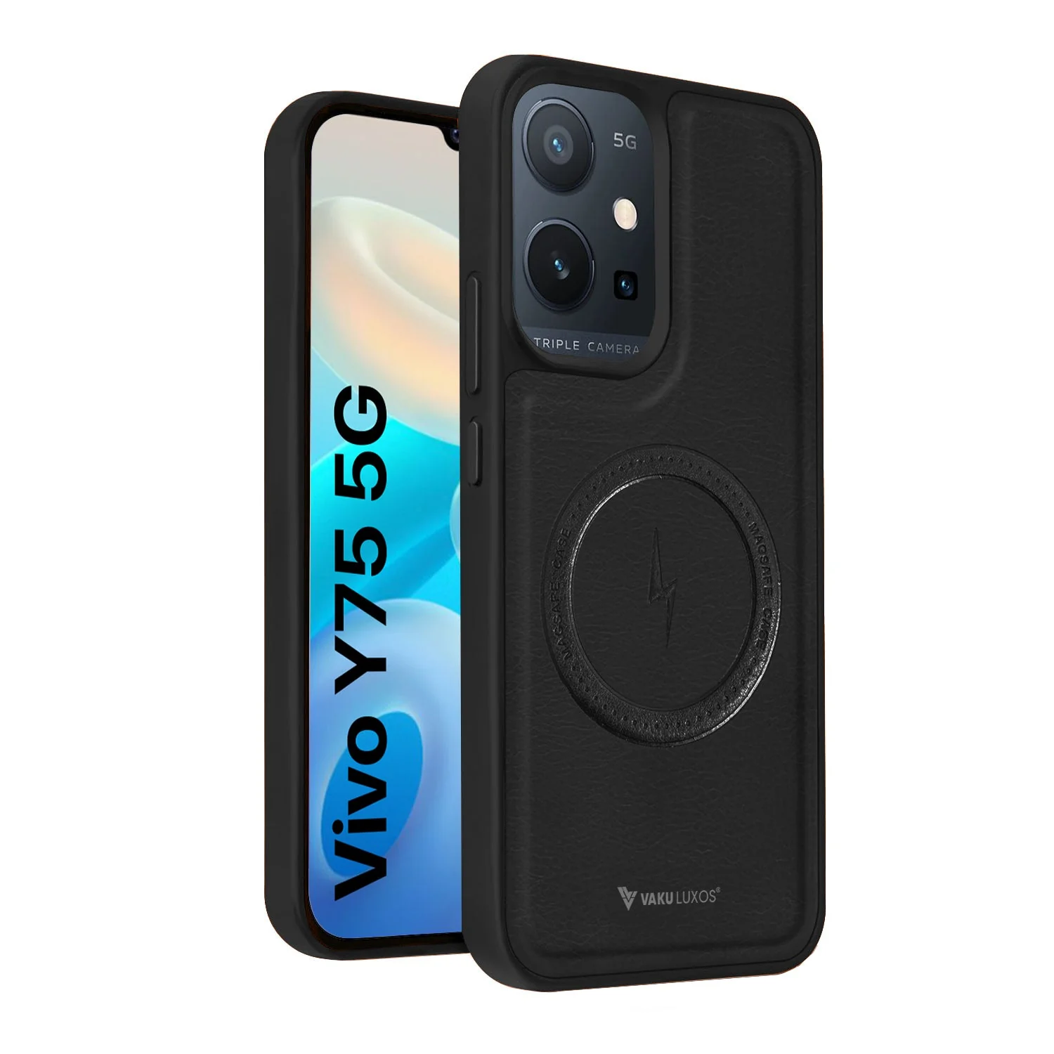 Vaku ® Vivo Y75 5G Maxtron Leather Stitched Magnetic Magsafe Non-Slip Grip Shockproof Back Cover - Image 2