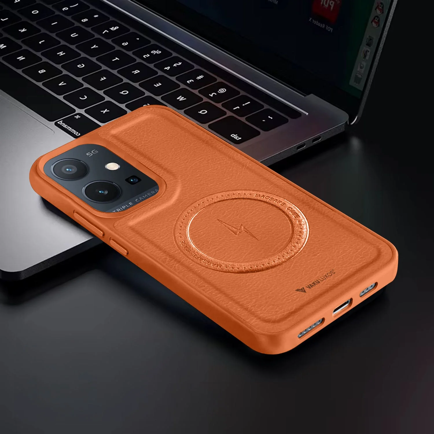 Vaku ® Vivo Y75 5G Maxtron Leather Stitched Magnetic Magsafe Non-Slip Grip Shockproof Back Cover - Image 7