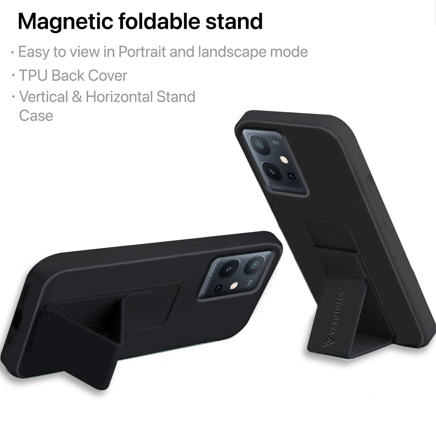Vaku ® Vivo Y75 / T1 5G Harbor Grip Multi-Functional Magnetic Vertical & Horizontal Stand Case TPU Back Cover - Image 2