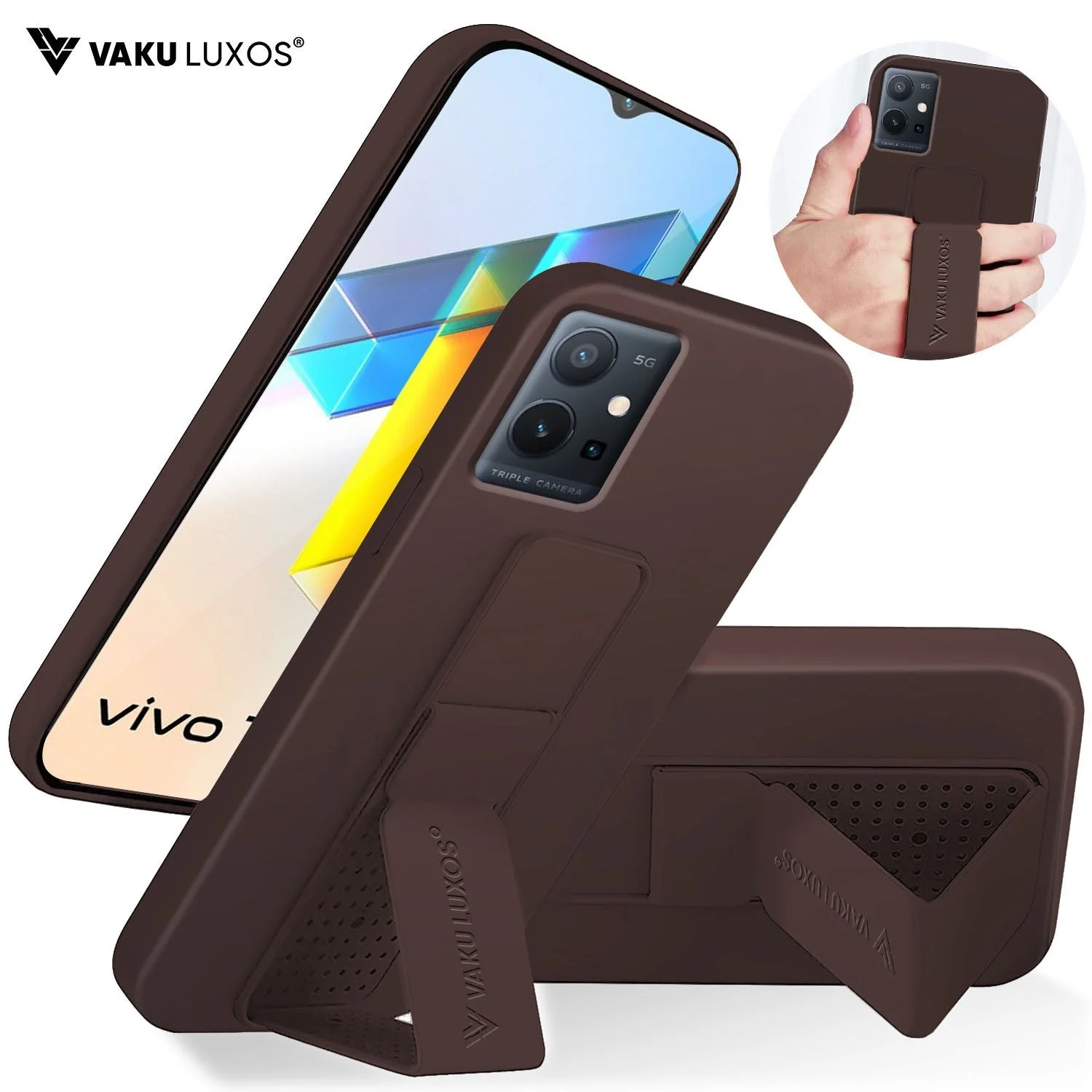 Vaku ® Vivo Y75 / T1 5G Harbor Grip Multi-Functional Magnetic Vertical & Horizontal Stand Case TPU Back Cover - Image 4