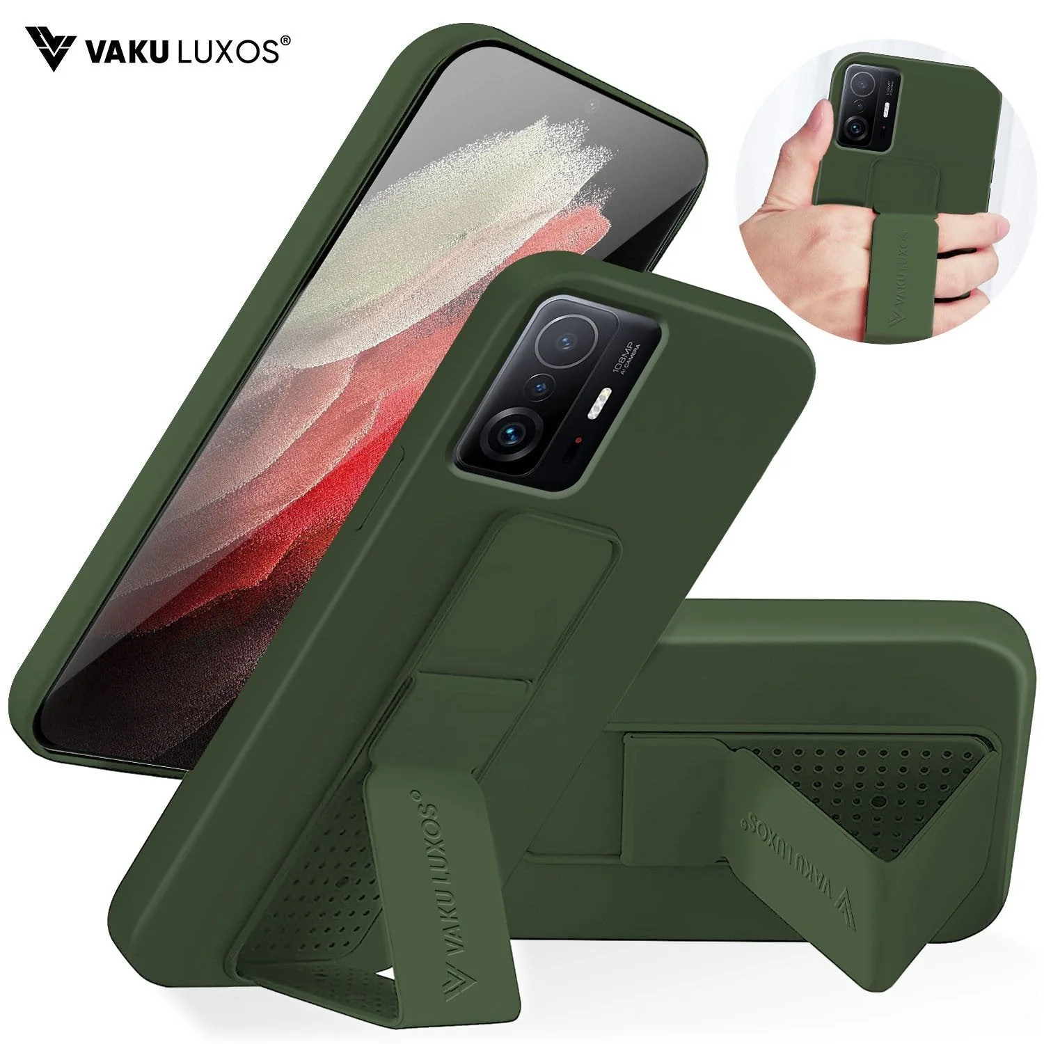 Vaku ® Xiaomi 11T Pro Harbor Grip Multi-Functional Magnetic Vertical & Horizontal Stand Case Silicon Back Cover - Image 4