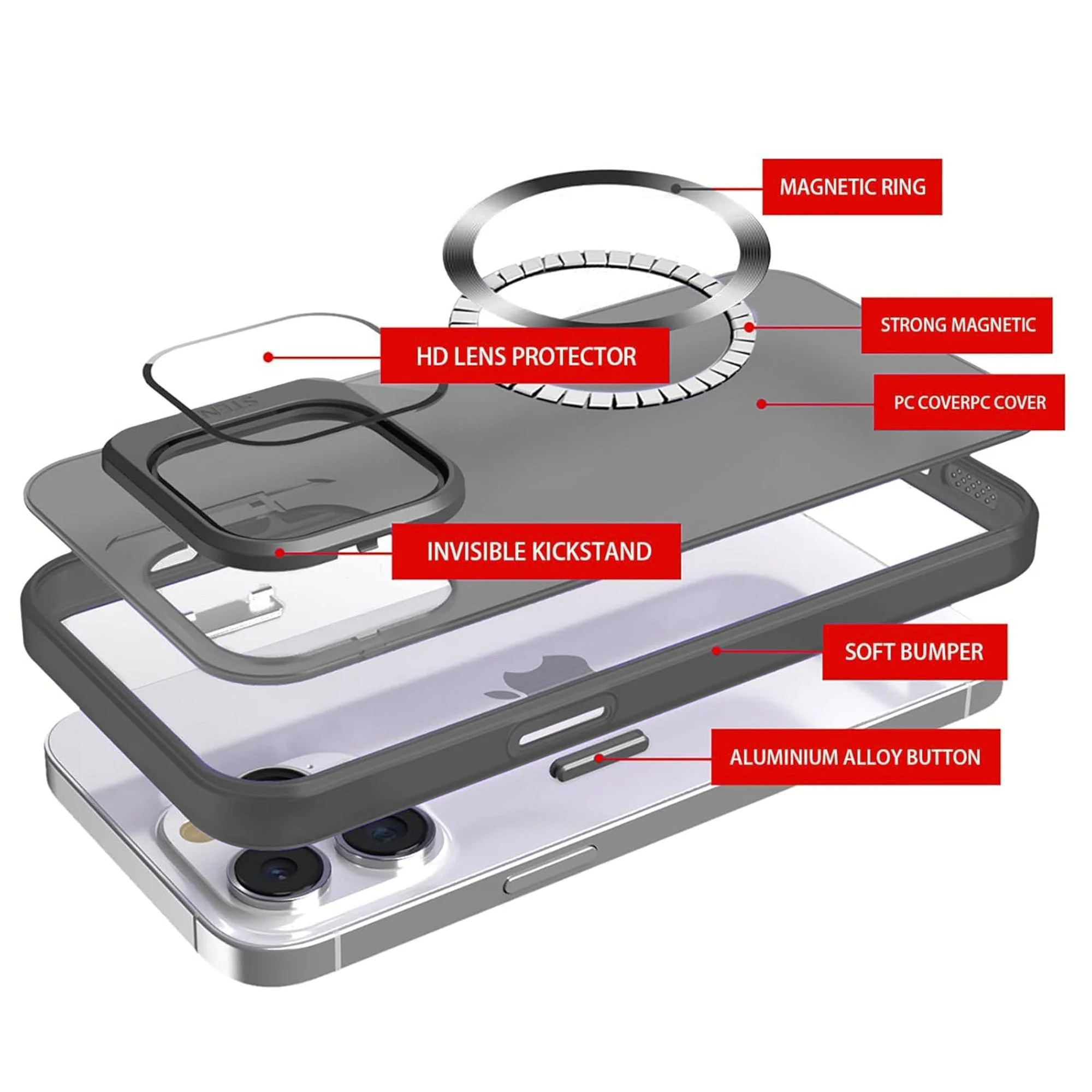 Vaku® Apple iPhone 14 Pro Rime Frosted Magnetic Magpro Translucent Camera Protector Case with Built-in Stash Stand Back Cover - Image 13