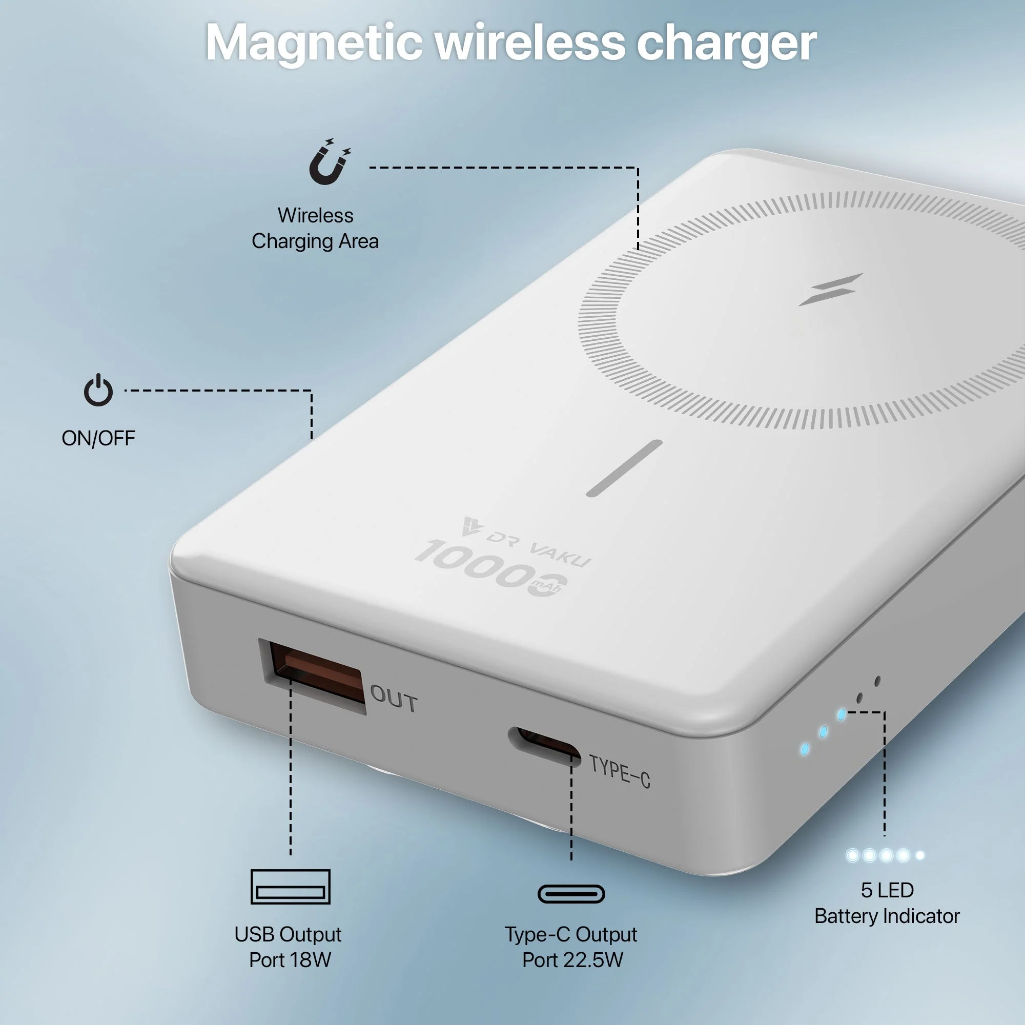 Vaku® Cylix MagPro 10000mAh Magnetic Wireless Power Bank Type C 15W Fast Charging Lithium Polymer Battery - Image 3