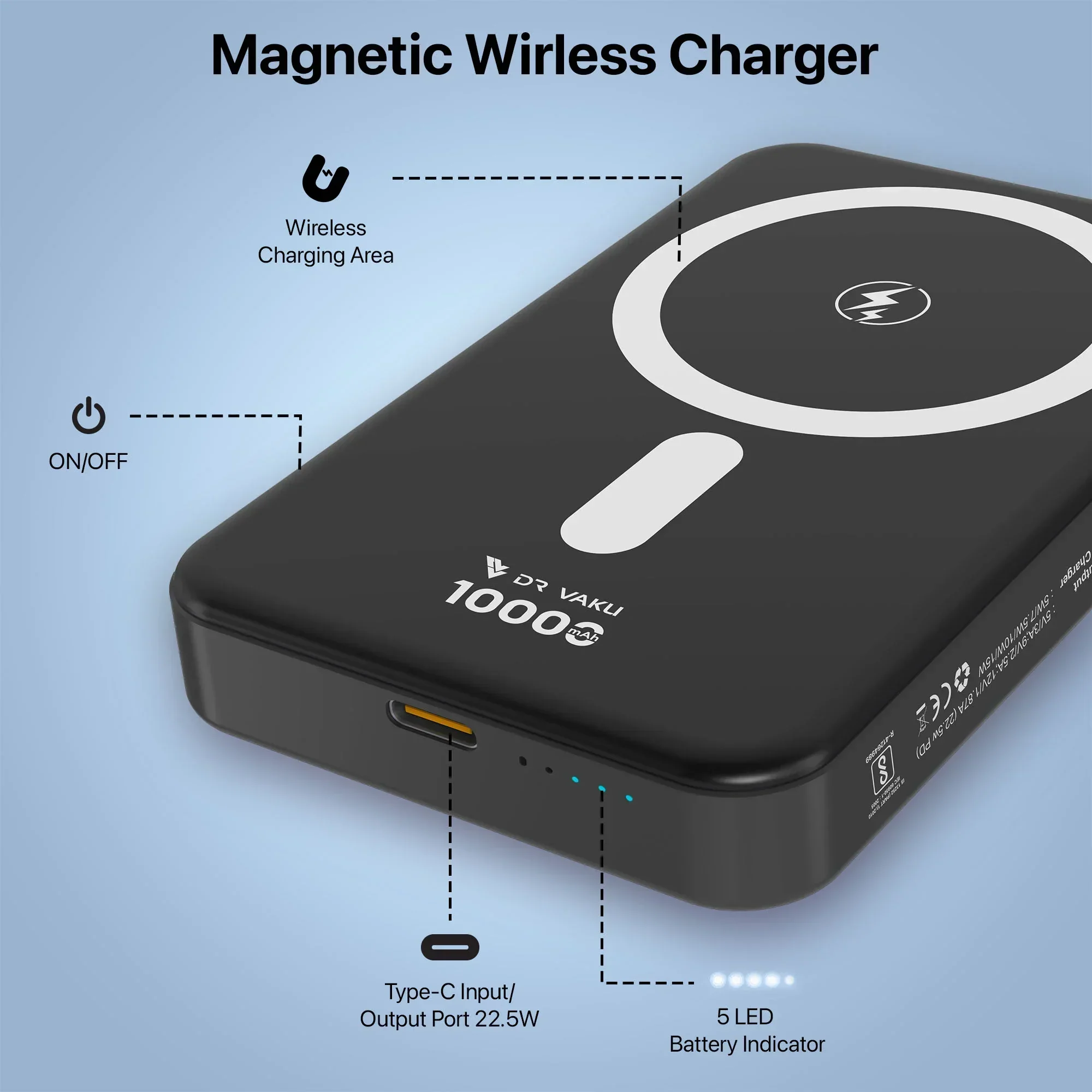 Vaku® Magforge MagPro 10000mAh Magnetic Wireless Power Bank 15w Magsafe & 22.5w PD Type C Fast Charging For iPhone 16/15/14/13 Series iWatch & Airpods - Image 10