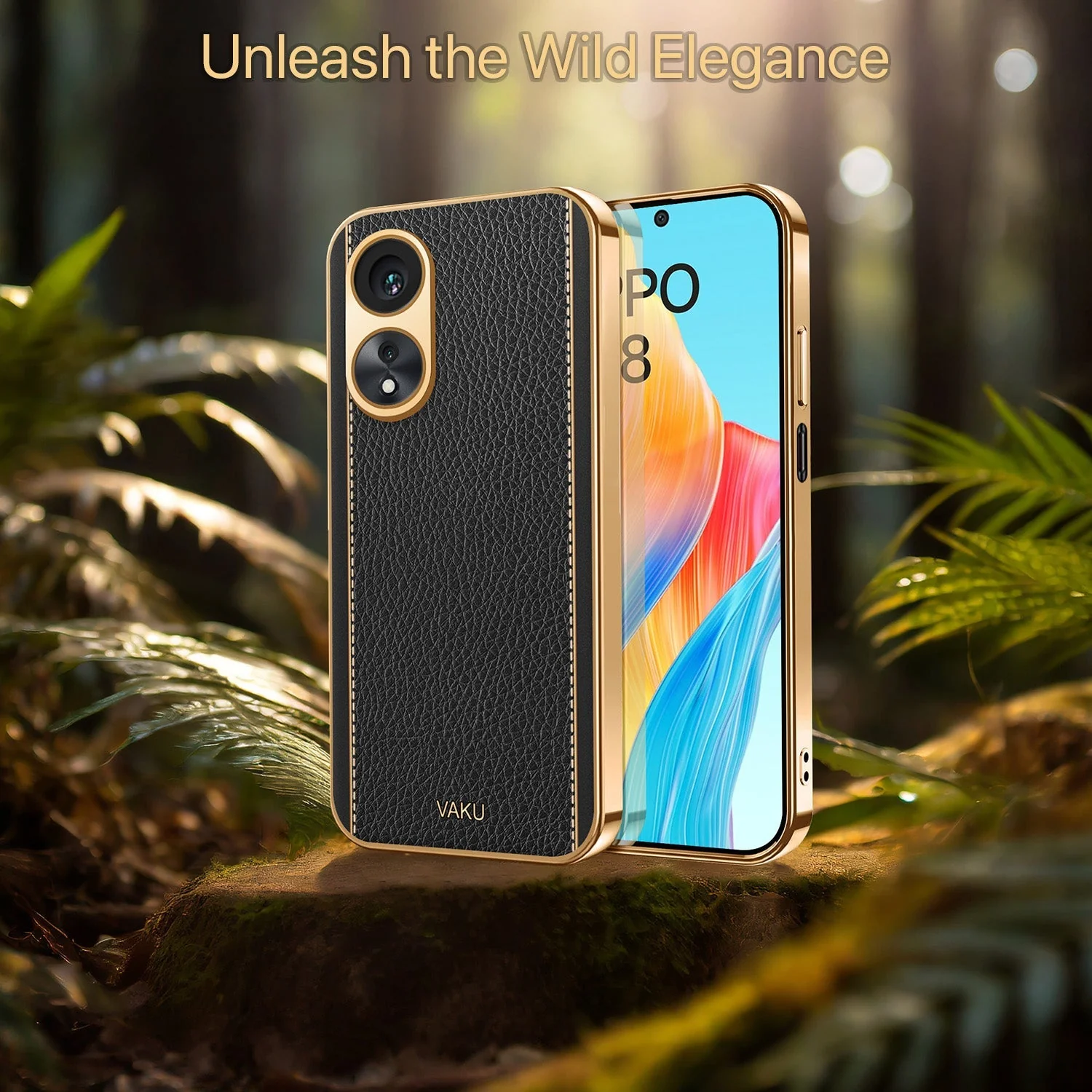 Vaku® Oppo A58 4G Luxemberg Leather Pattern Gold Electroplated Soft TPU Back Cover - Image 2