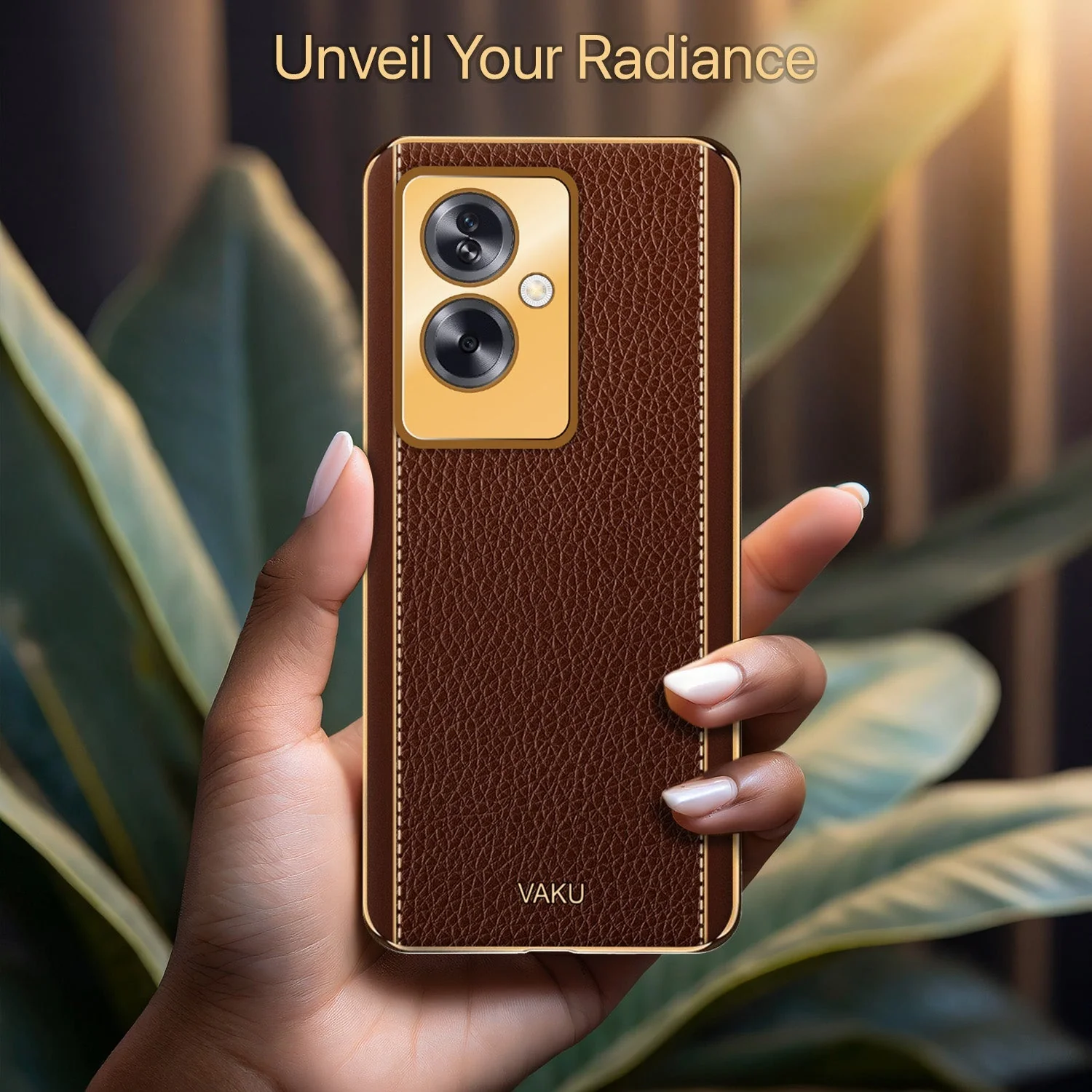 Vaku® Oppo A79 5G Luxemberg Leather Pattern Gold Electroplated Soft TPU Back Cover - Image 5