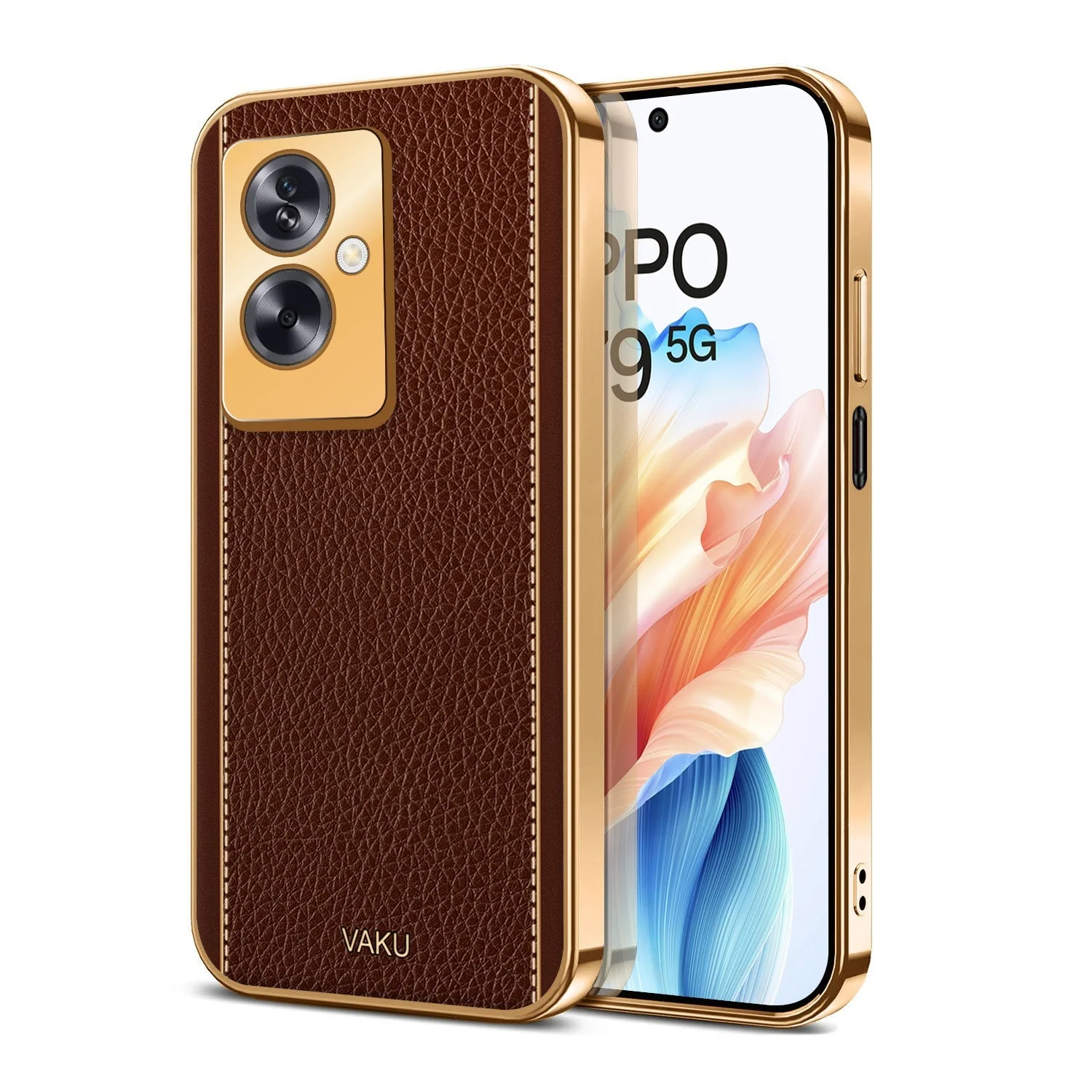 Vaku® Oppo A79 5G Luxemberg Leather Pattern Gold Electroplated Soft TPU Back Cover - Image 7