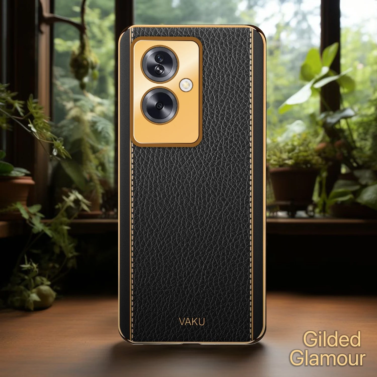 Vaku® Oppo A79 5G Luxemberg Leather Pattern Gold Electroplated Soft TPU Back Cover - Image 8