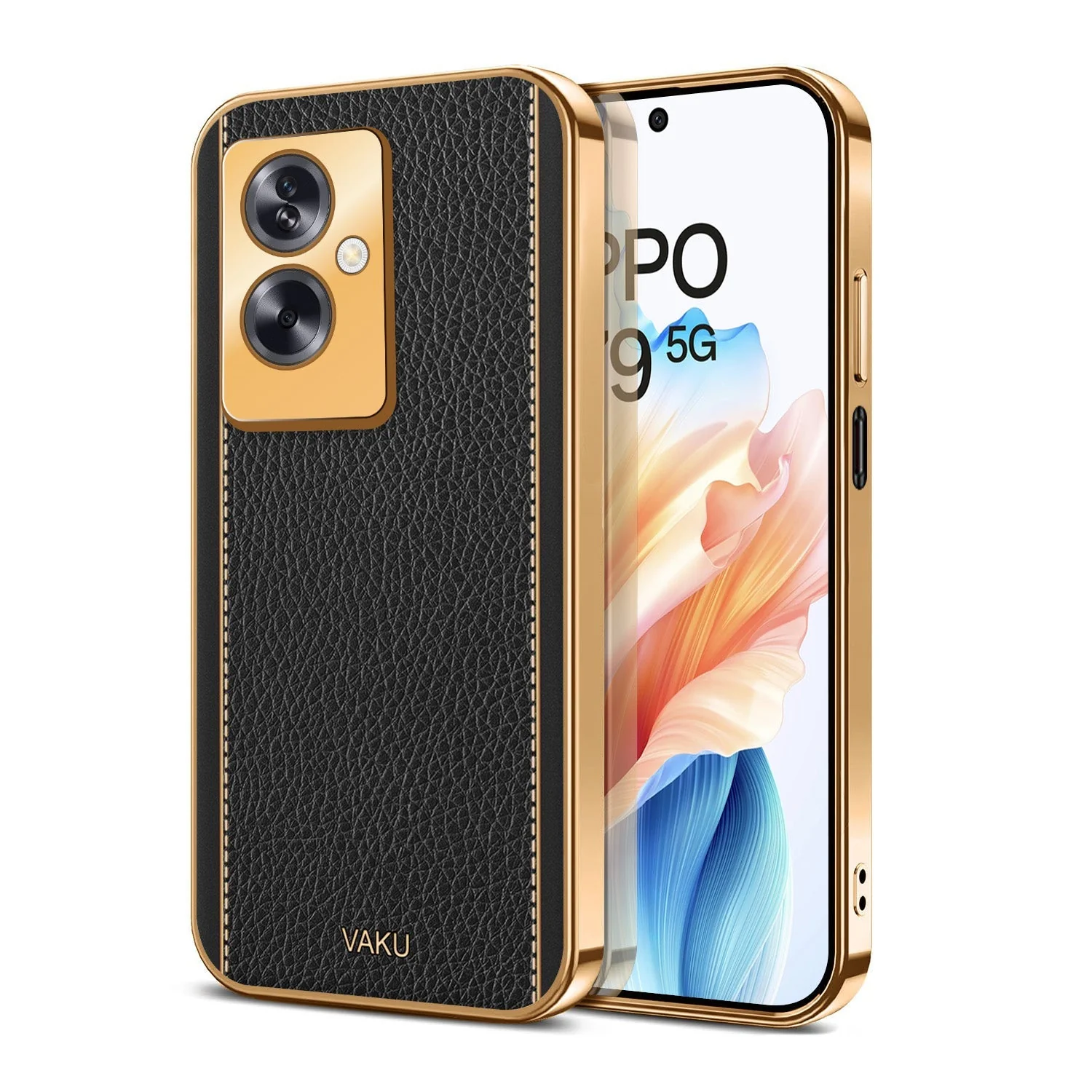 Vaku® Oppo A79 5G Luxemberg Leather Pattern Gold Electroplated Soft TPU Back Cover - Image 9