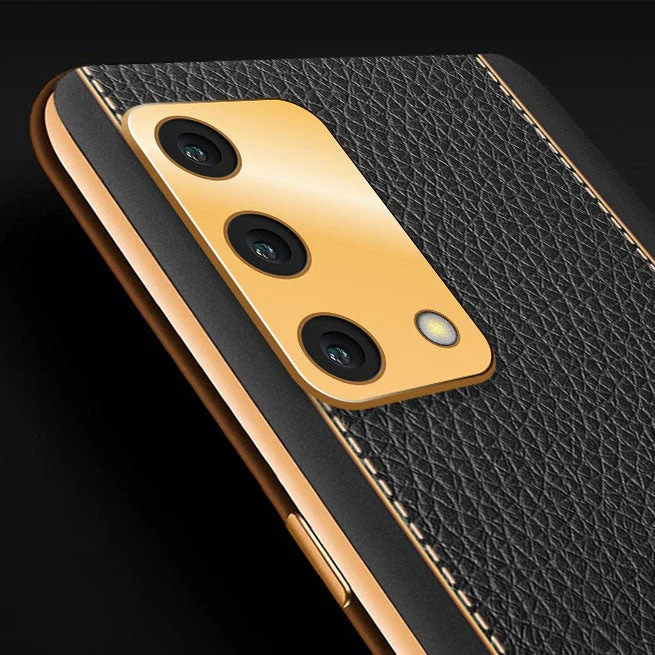 Vaku® Oppo F19s Luxemberg Series Leather Stitched Gold Electroplated Soft TPU Back Cover - Image 5