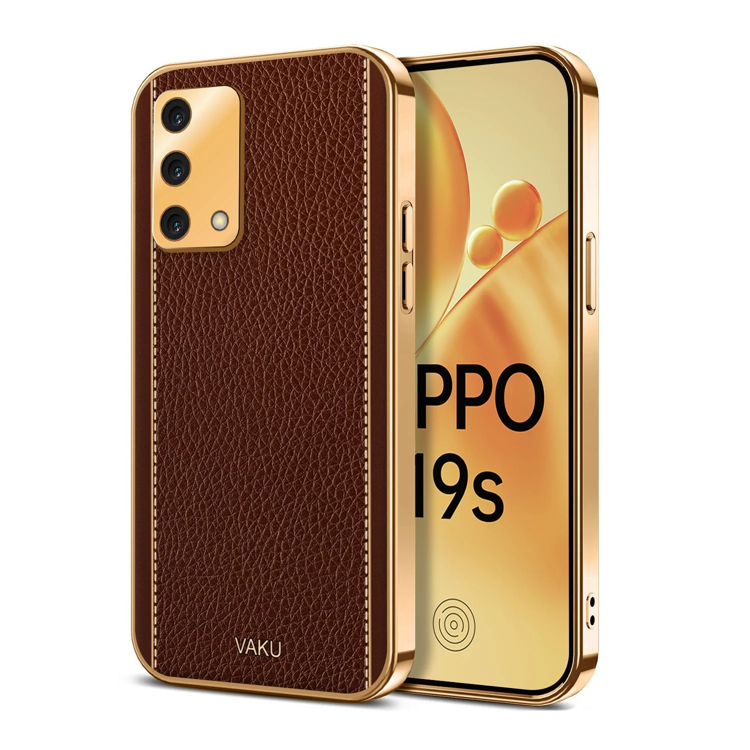 Vaku® Oppo F19s Luxemberg Series Leather Stitched Gold Electroplated Soft TPU Back Cover - Image 9