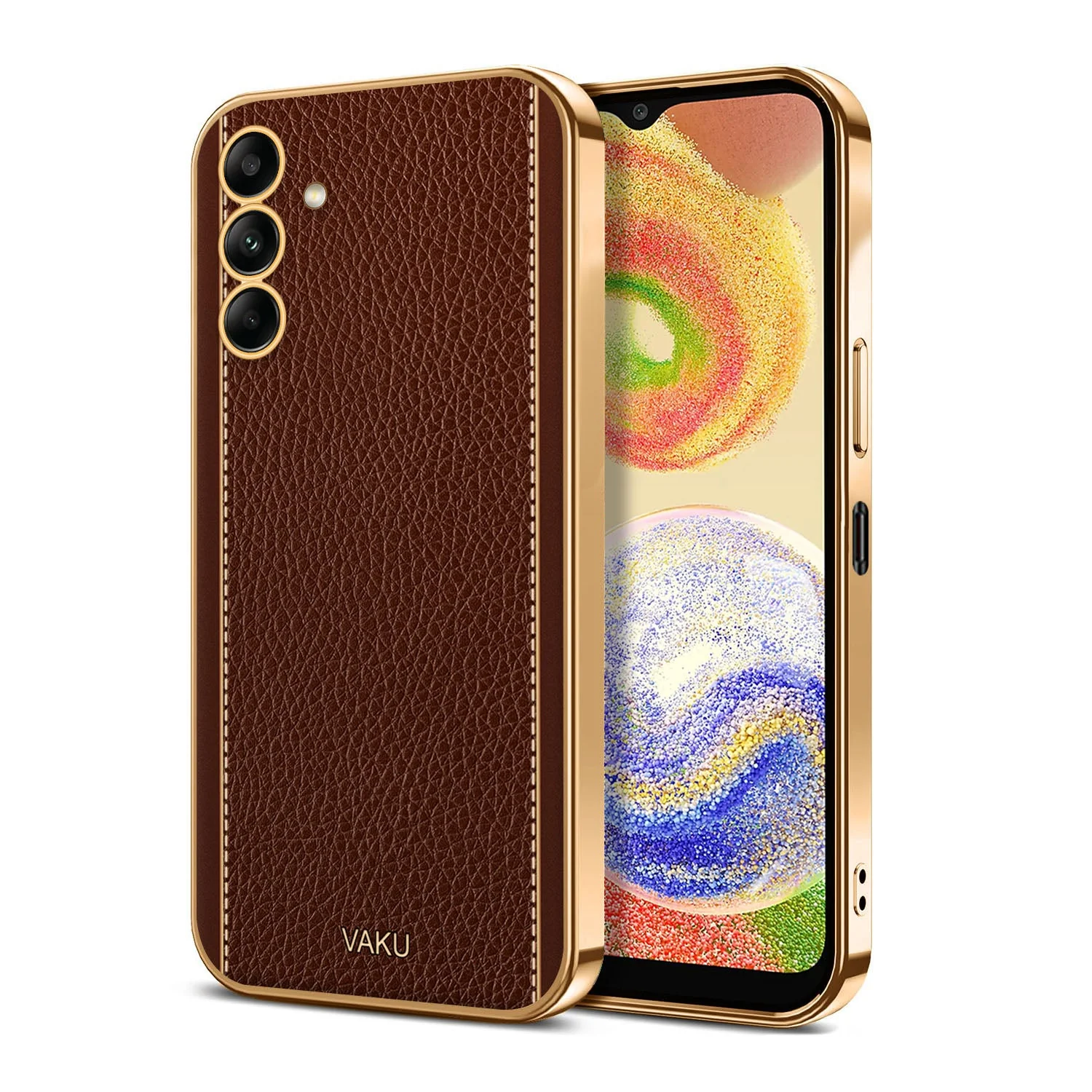 Vaku® Samsung Galaxy A54 Luxemberg Series Leather Stitched Gold Electroplated Soft TPU Back Cover