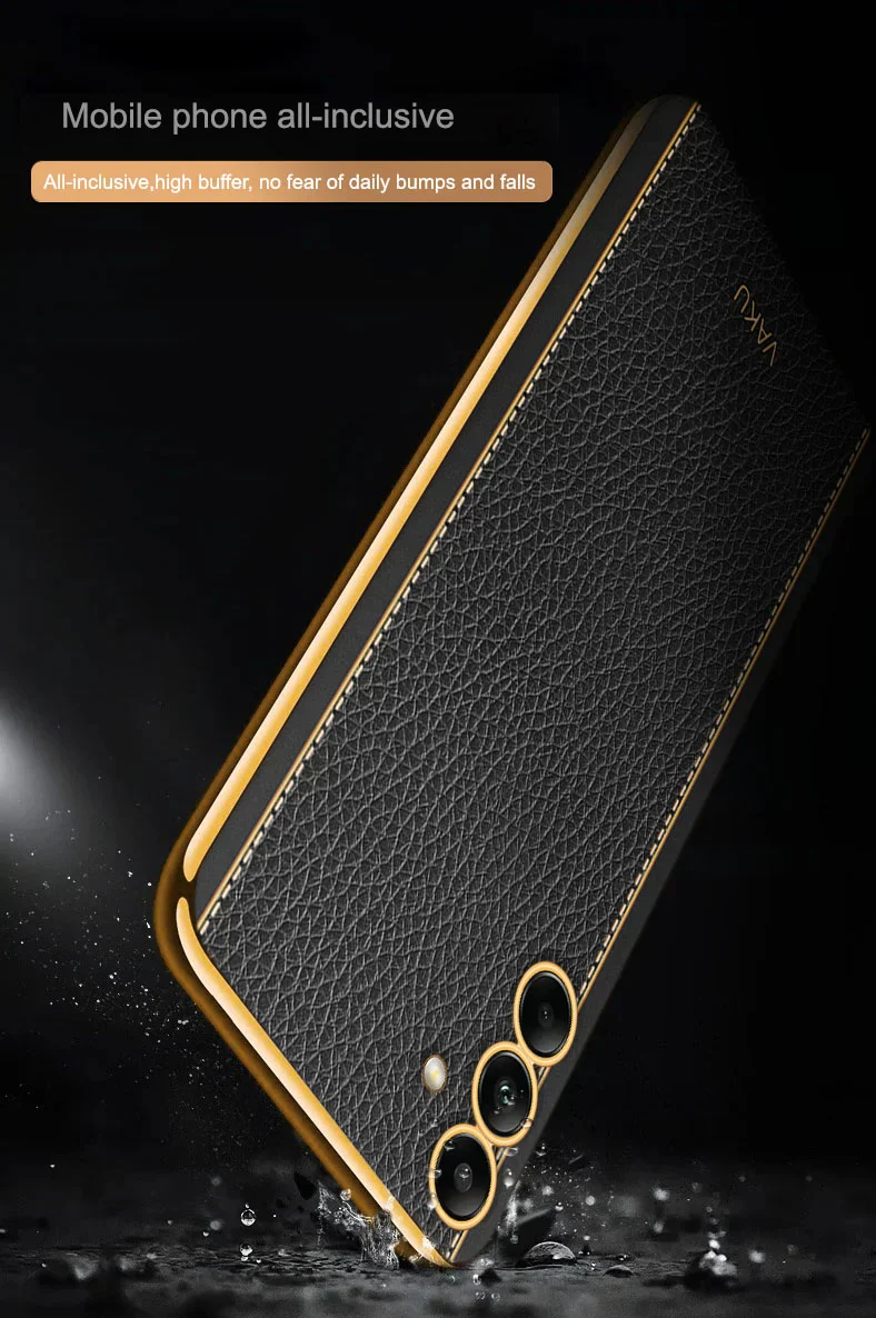 Vaku® Samsung Galaxy A54 Luxemberg Series Leather Stitched Gold Electroplated Soft TPU Back Cover - Image 11