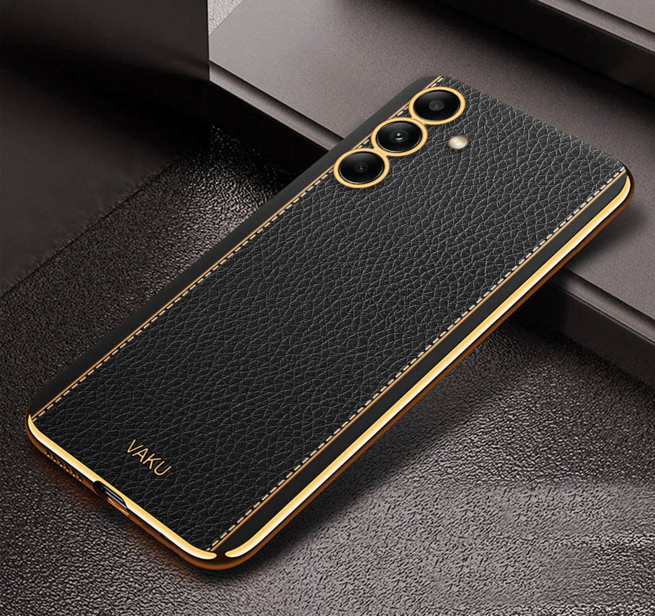 Vaku® Samsung Galaxy M14 5G Luxemberg Leather Pattern Gold Electroplated Soft TPU Back Cover - Image 6